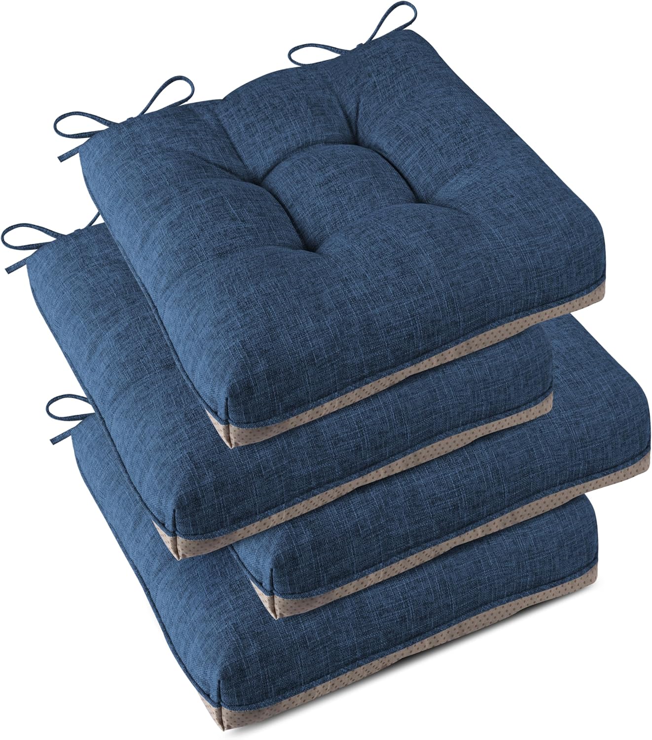 AddGrace Chair Cushions for Dining Chairs Set of 4 Large Kitchen Chair Cushions with Non-Slip Backing and Ties Square Textured Chair Pads for Dining Chairs 17" x 17" Navy 4 Navy