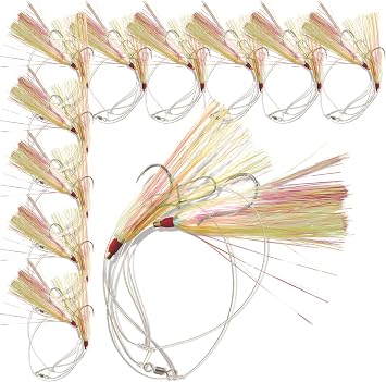 UMT Fluke Flounder Hi-Lo Rig Mylar Teaser for Saltwater BKK Black Size 3/0 Octopus Hook - 30lb Heavy Duty Mono 1, 5 & 10 Pack Options