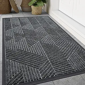 Smiry Front Door Mat Outside Entrance, Heavy Duty Sturdy Natural Rubber Doormat, Trap Dirt and Moisture, Easy Clean Low Profile Welcome Floor Mats for Indoor Outdoor Entry, 71x47 Inch, Grey
