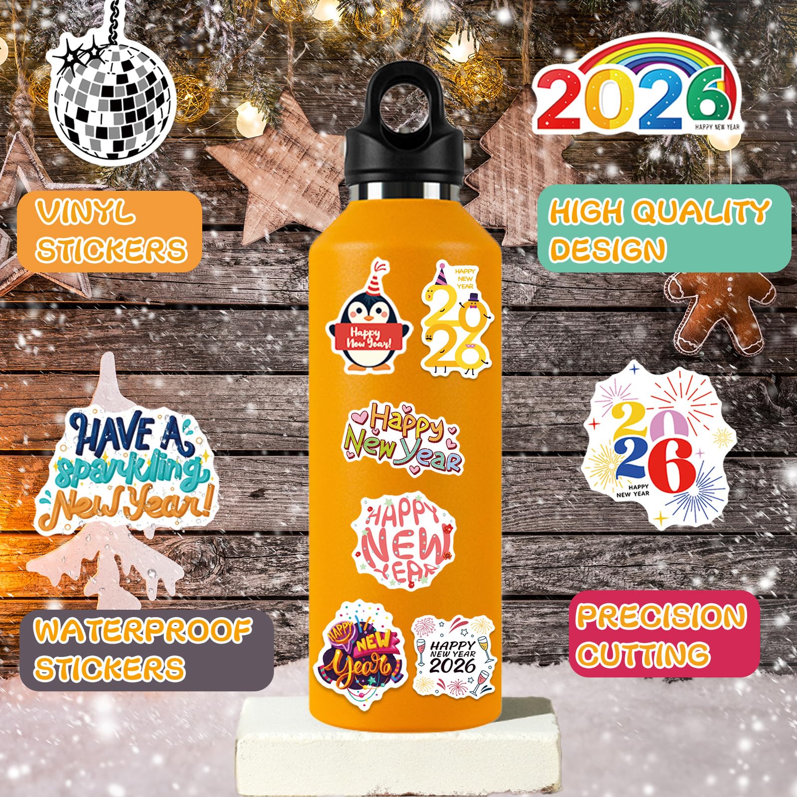 Amazon.com: XZENTIRA 102 PCS Happy New Year Stickers 2026, Vinyl