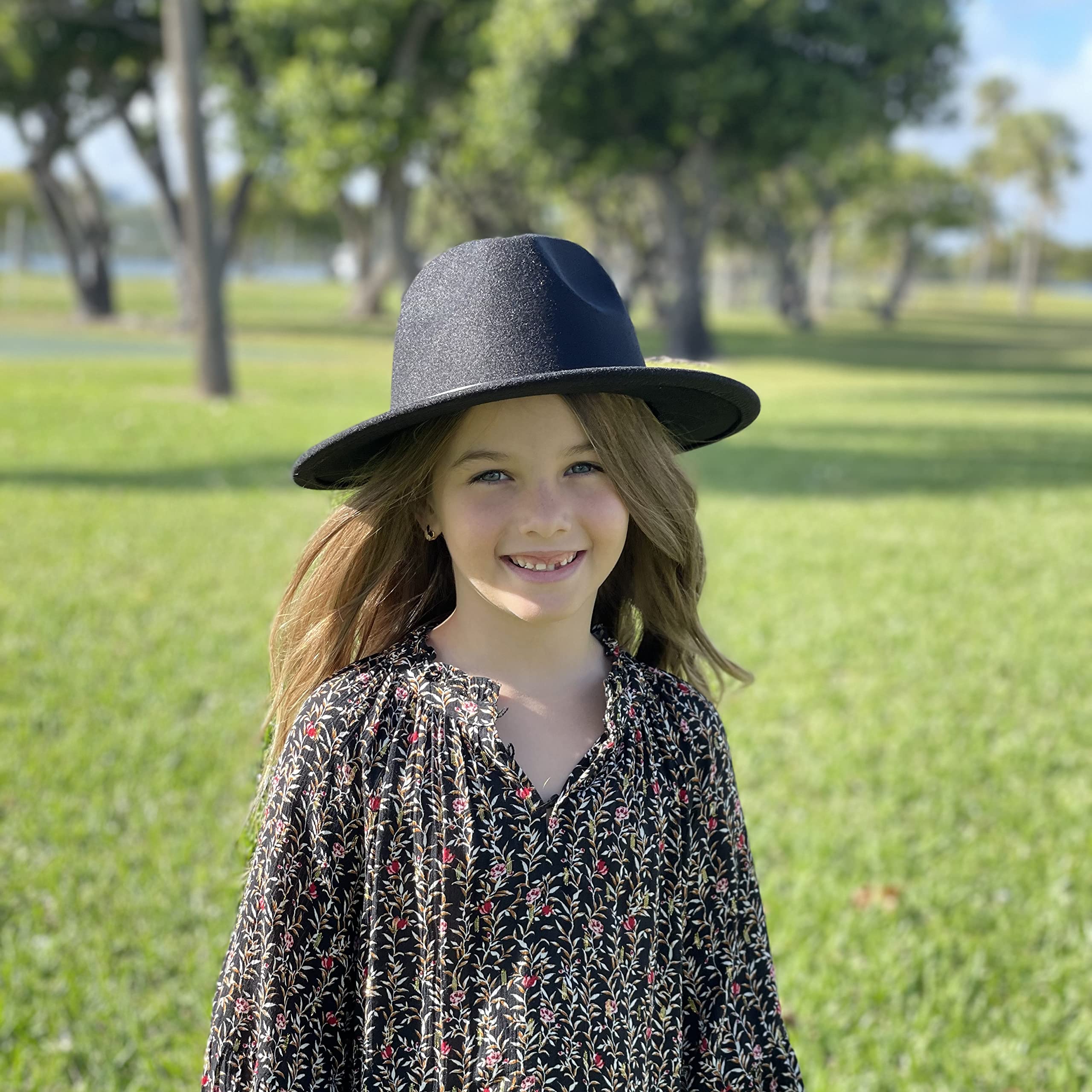 Jastore Gorro de fieltro de lana para niños y niñas, diseño clásico de ala ancha, con lazo, para bolos - marr�n - 4- 9 años