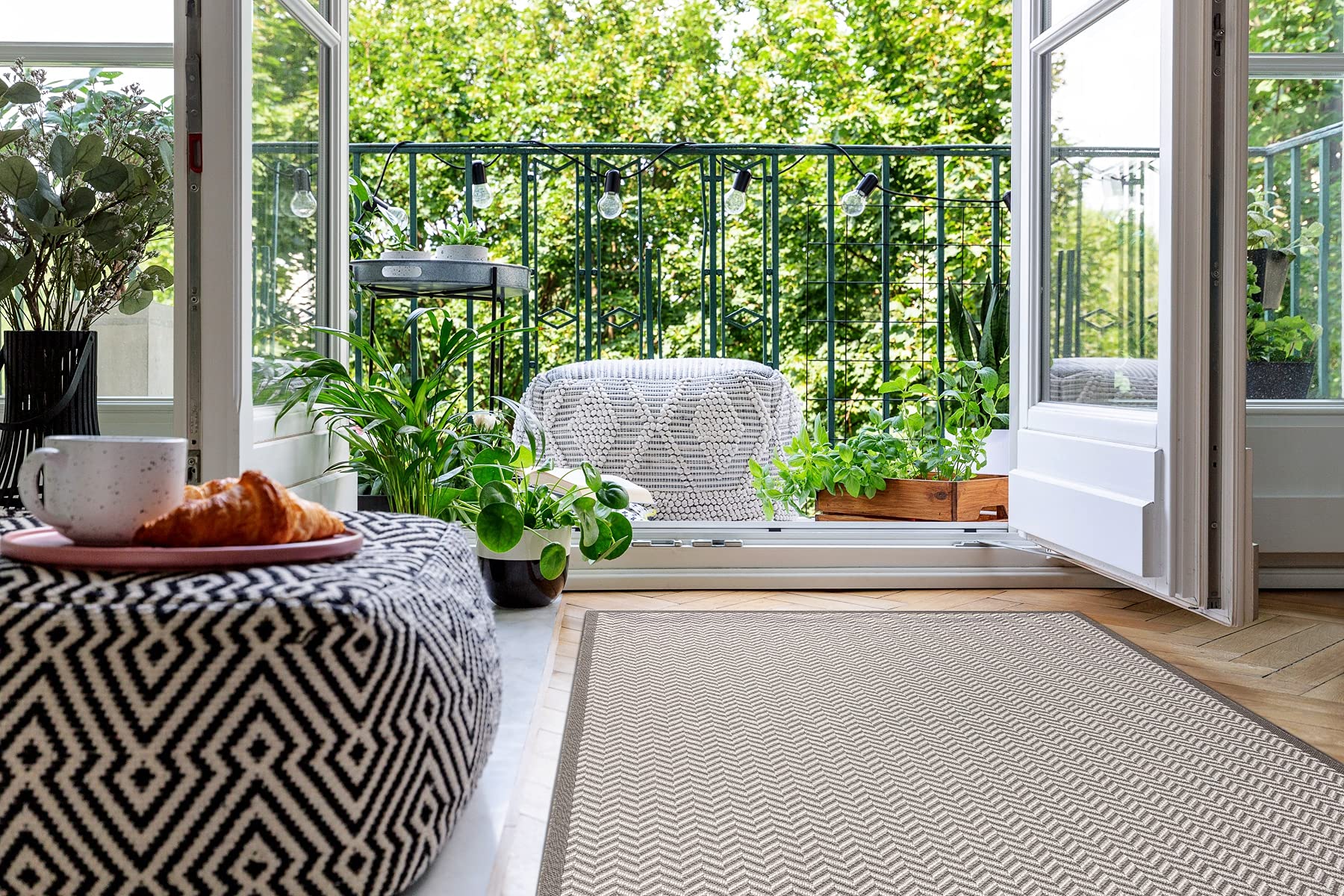 rugsx Tapis SISAL BORDERO Intérieur & Extérieur, Tissage à Plat, pour Chambre/terrasse/Balcon, crème/Taupe 120x170 cm