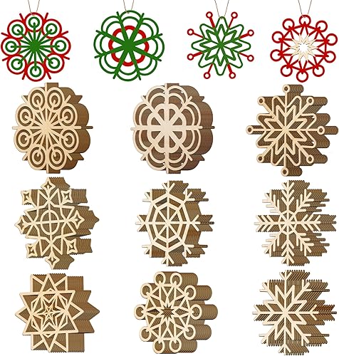 Miniatura 2 de JOIEDOMI 36 adornos de madera de copo de nieve de Navidad, recortes de copos de nieve de madera sin terminar, adornos de bricolaje para
