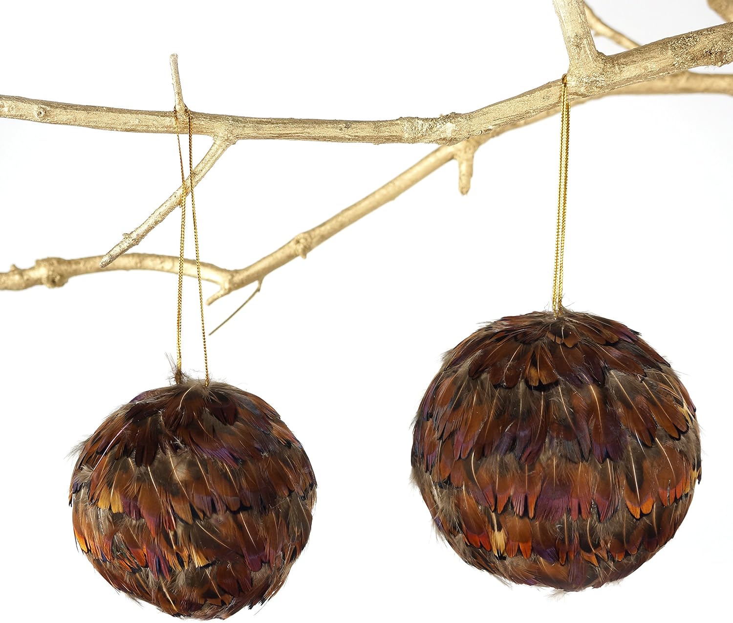 Pheasant Heart Feather Christmas Ornament - 4" Golden Brown Xmas Holiday Fall Decor