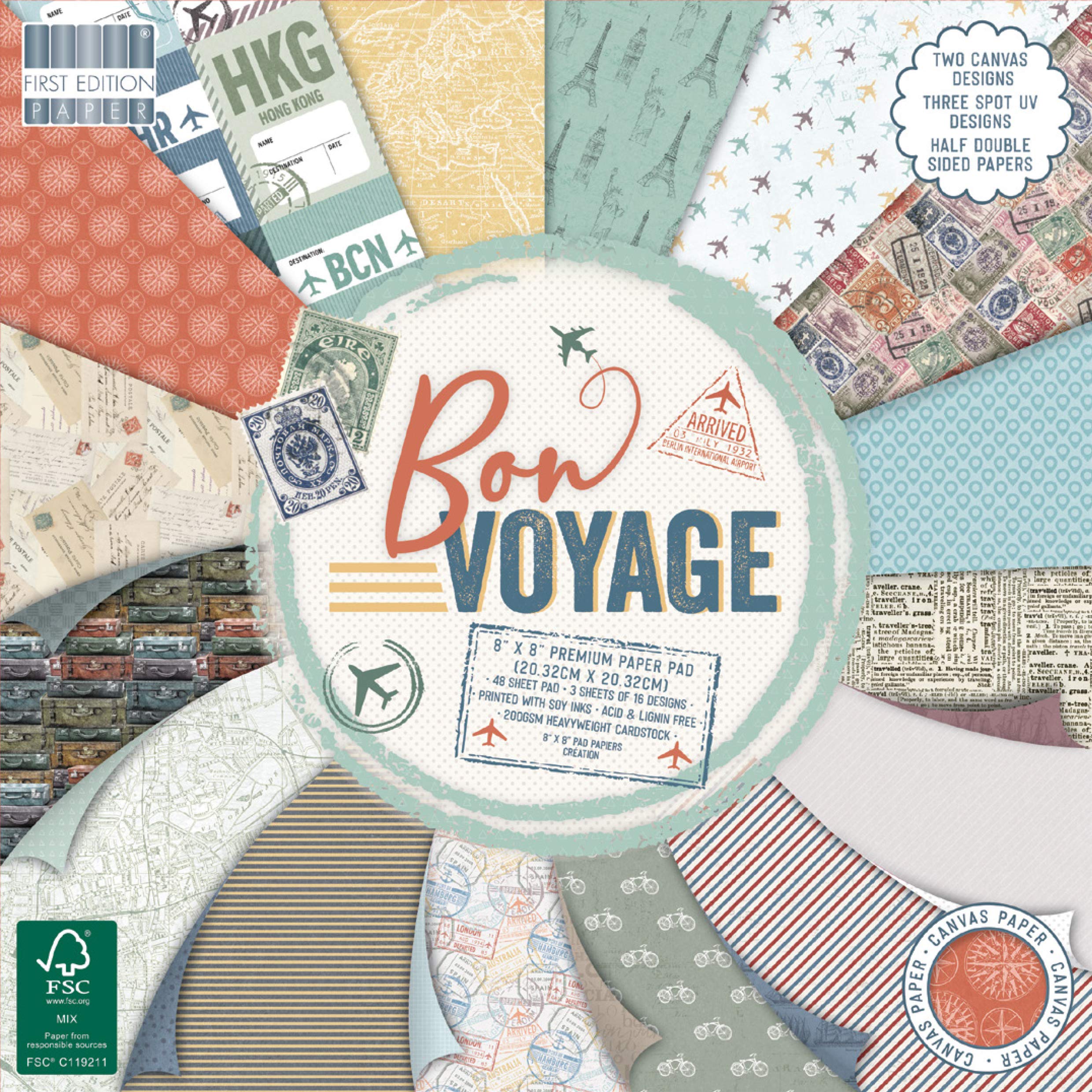 First Edition FSC 8x8 Paper Pad-Bon Voyage, Multi, One Size