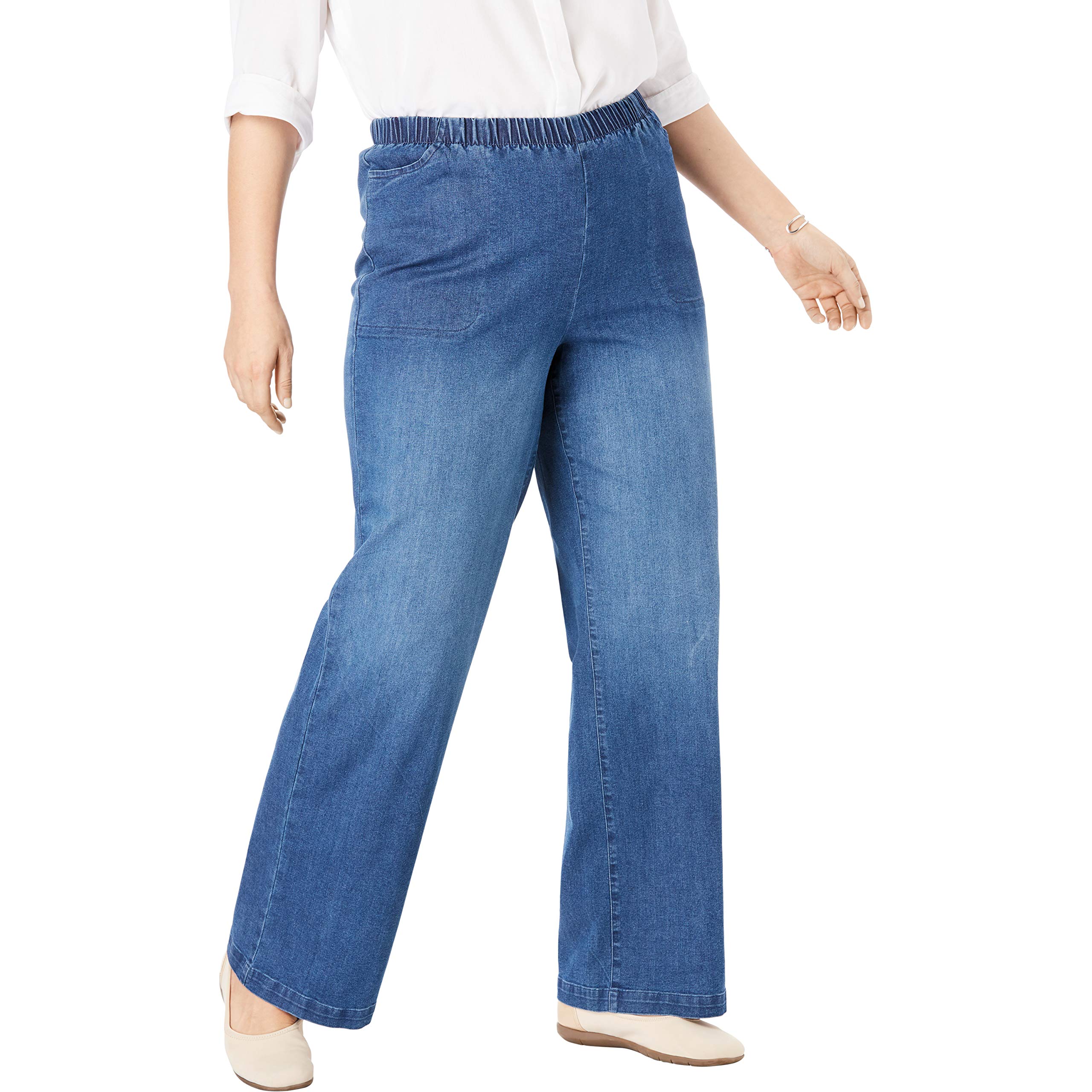 Woman Within Wide-Leg Pull-On Jeans