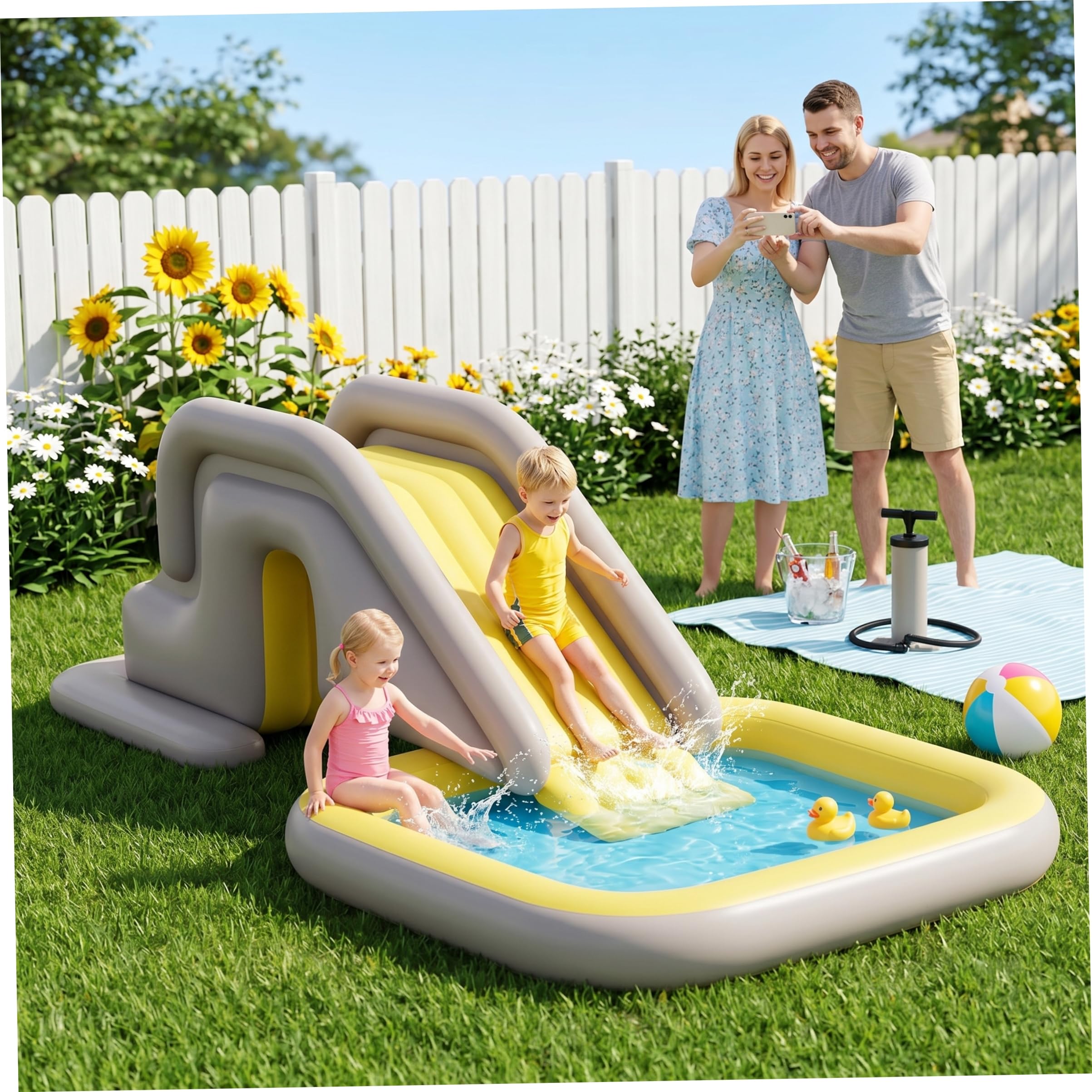 Scivolo Gonfiabile per Piscina, Scivolo Gonfiabile in PVC 200x80 cm con Base Riempibile con Acqua, Scivoli di Facile Installazione per la Festa Estiva nel Cortile dei Bambini (Giallo)