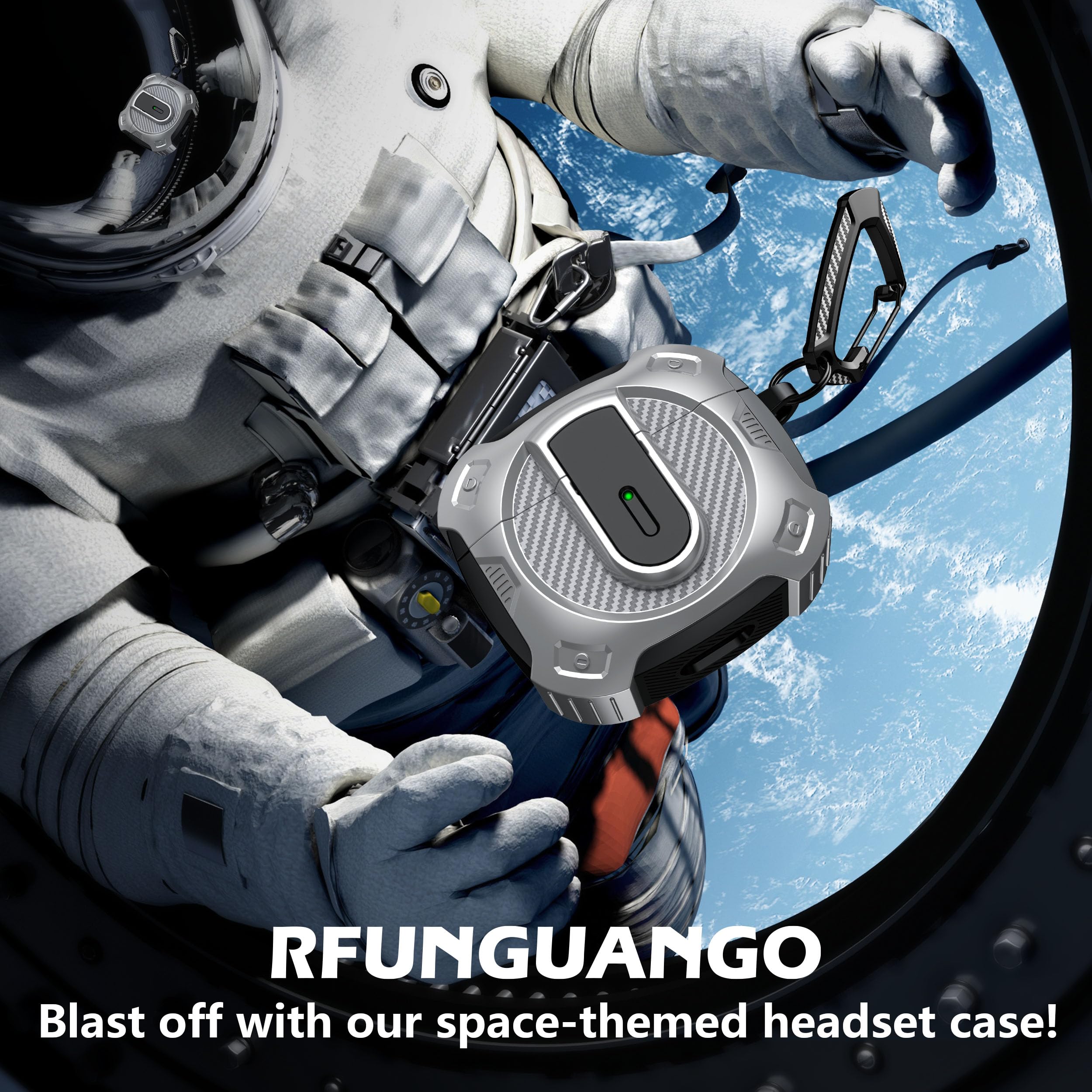 RFUNGUANGO Compatible with AirPods 3 Case with Cleaner Kit, 2024 New Space-themed Military Hard Shell Protective Armor with Lock Compatible with AirPod Gen 3 Charging Case 2021,Cosmos-Silver — view 3