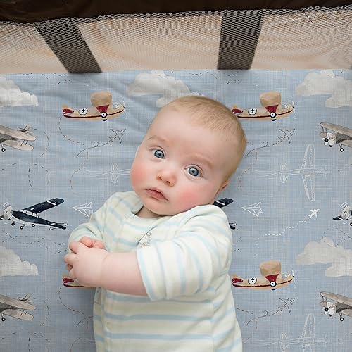 Miniatura 24 de Funda para cambiador de bebé, paquete de 2 unidades para niños, niñas (aeroplanos y nubes de acuarela), sábanas bajeras de primera calidad, funda
