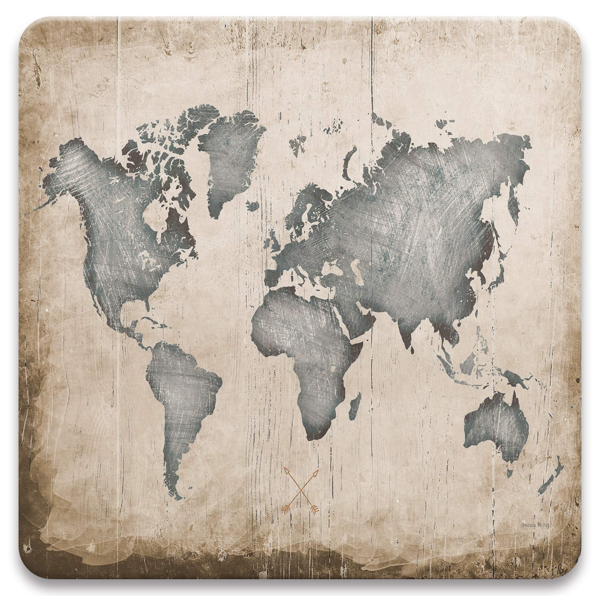 CoasterStone Set of Four Drink Coasters, 4.25", Gray Scale Map