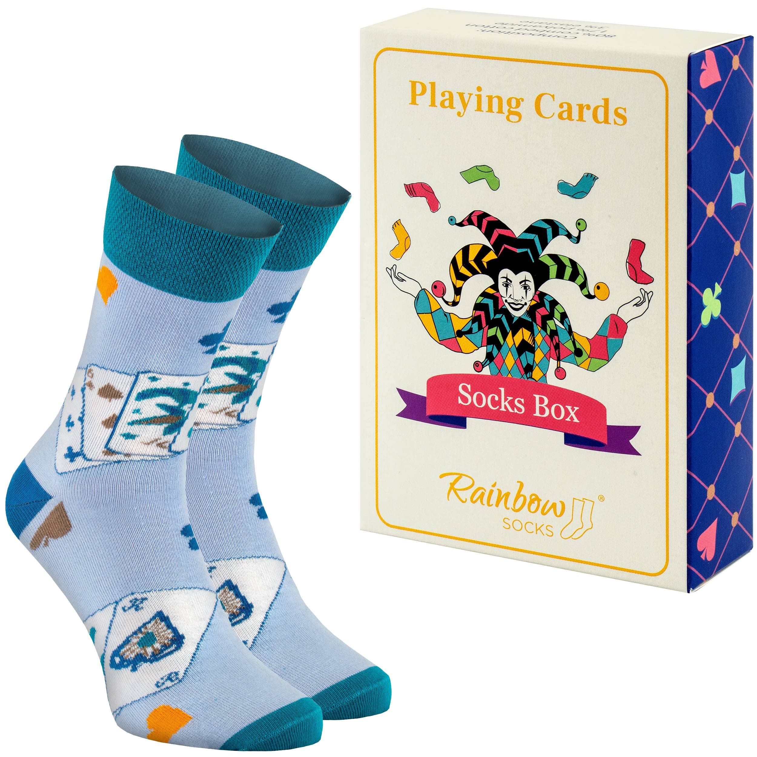 Rainbow Socks - Playing Cards Socks Box - 1 Pair, Muted Colours -Gift For A Fan Of Card Games- Size 12-14