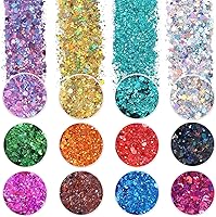 LICOOL Holographic Chunky Glitter Set of 12 - Cosmetic Grade Sparkle for Resin Crafts, Nail Art, Body Face, Slime Tumblers Jewelry