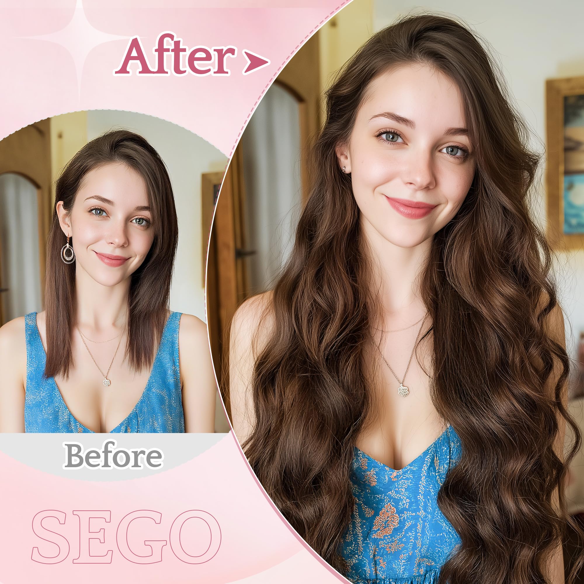 SEGO Clip In Hair Extensions 22 Inch 6PCS Thick Clip In Hair Hairpieces 150g Long Wavy Hair Extension Synthetic Full Head for Women Medium Brown - Image 4