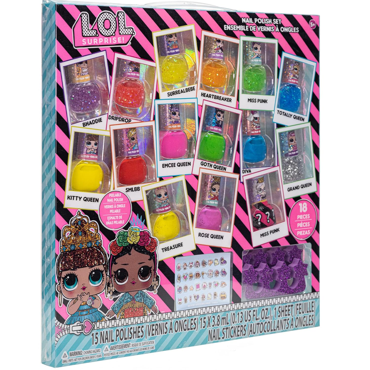 LOL Surprise Girl Peel-Off Nail Polish Activity Set for Girls, Ages 3+ with 15 Nail Polish Colors, Toe Spacers and Nail Stickers, Perfect for Parties, Sleepovers and Makeovers image 7 of 9 B0B2WZHWPN