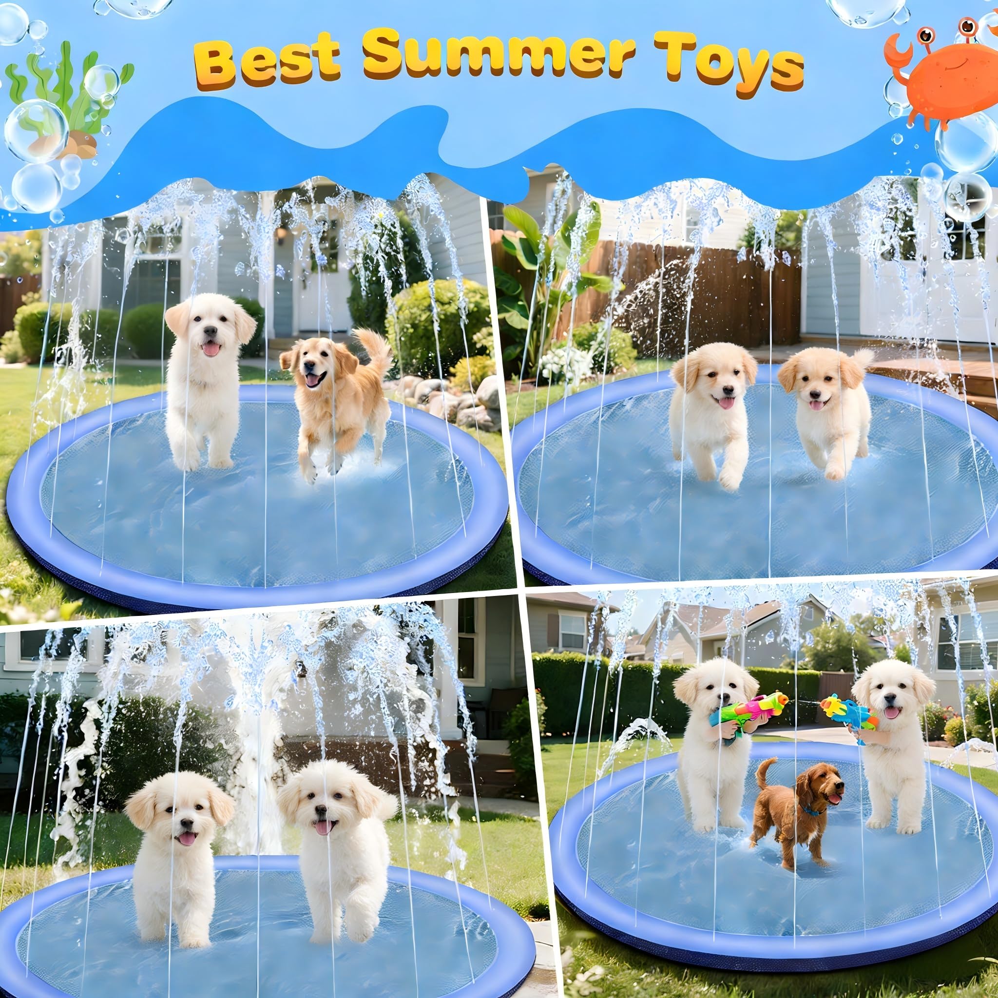 Splash Pad, Tapete de Juegos de Agua 100CM Almohadilla de Aspersor de Juego, Almohadilla de Salpicaduras para Perros, Tappetino da Gioco Acquatico per Neonati, Bambini,Cani e Animali Domestici
