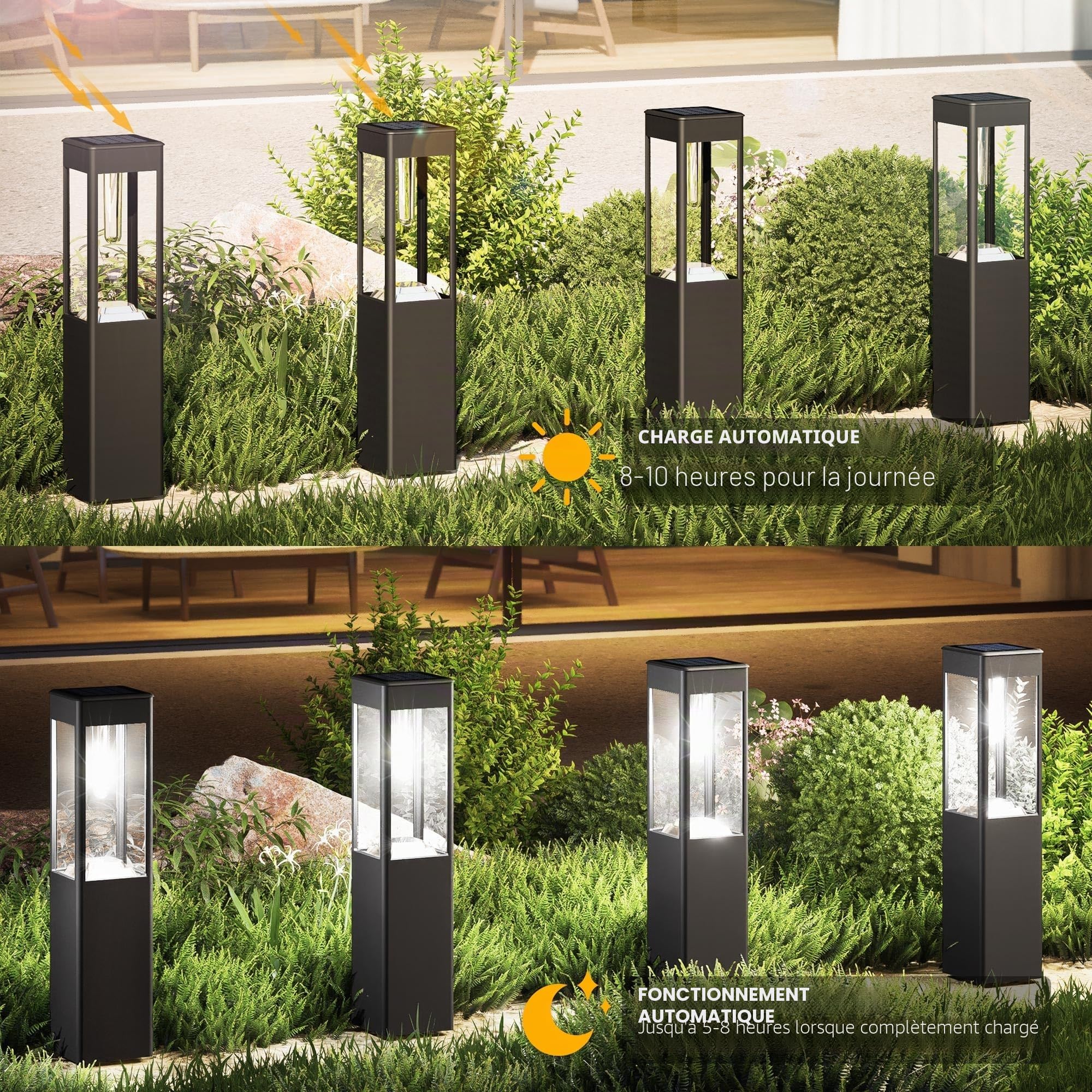 Joomer Lampe Solaire Exterieur Jardin Carré Lot de 4 Blanc Étanche Borne Solaire Exterieur Interrupteur Automatique