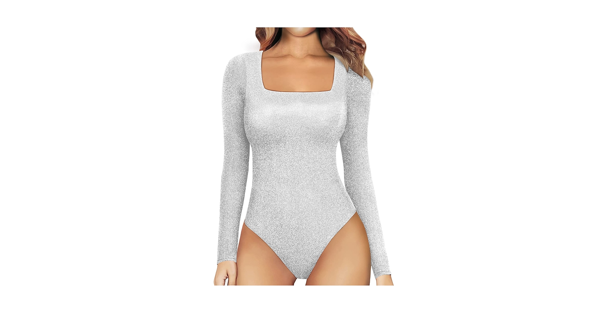Nlife Womens Round Neck Shiny Bodysuit Sparkly Tops Long