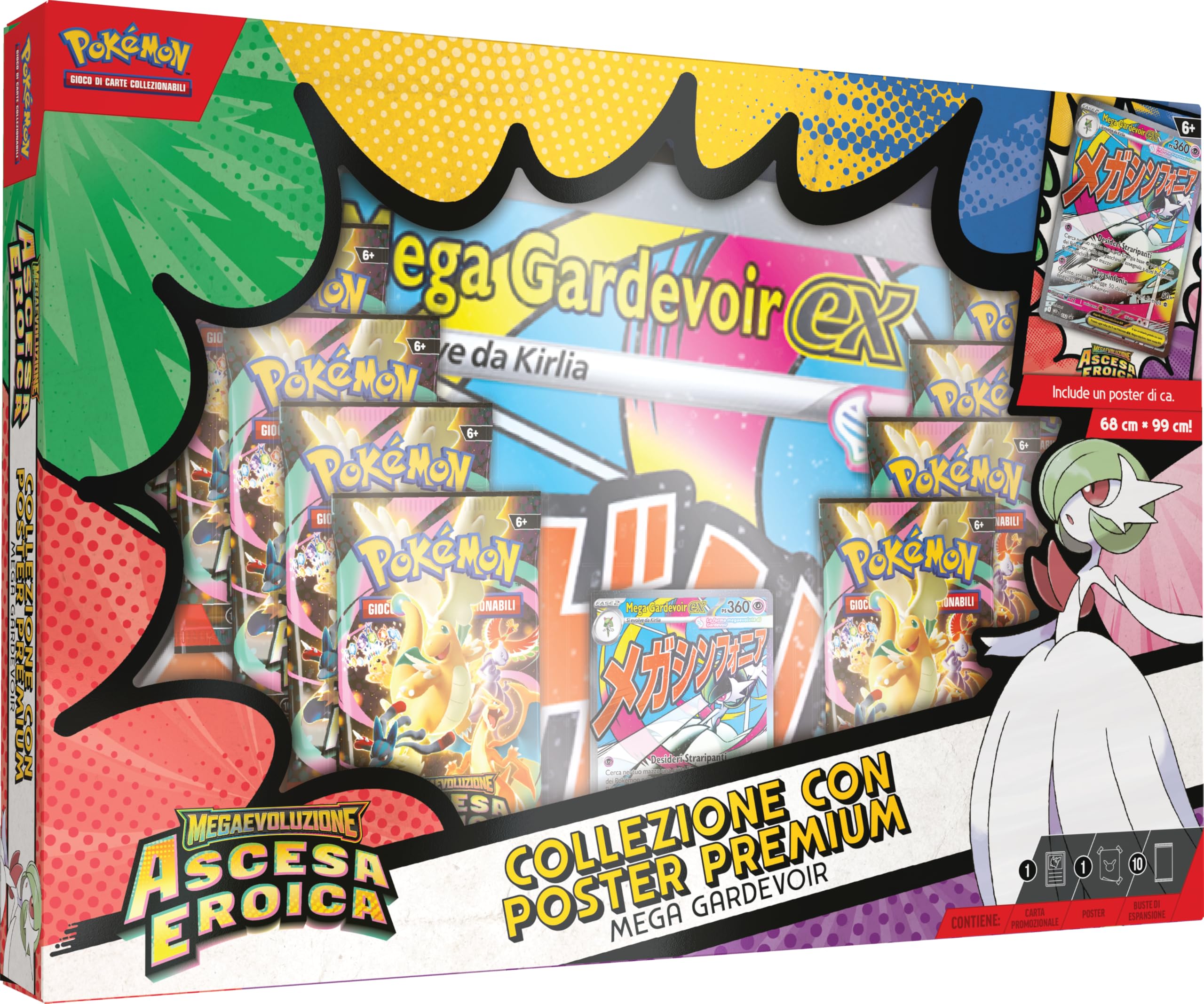 Pokémon: collezione con poster premium Mega Gardevoir dell’espansione Megaevoluzione - Ascesa Eroica del GCC Pokémon (1 carta promozionale olografica, 1 poster fronte-retro e 10 buste di espansione)