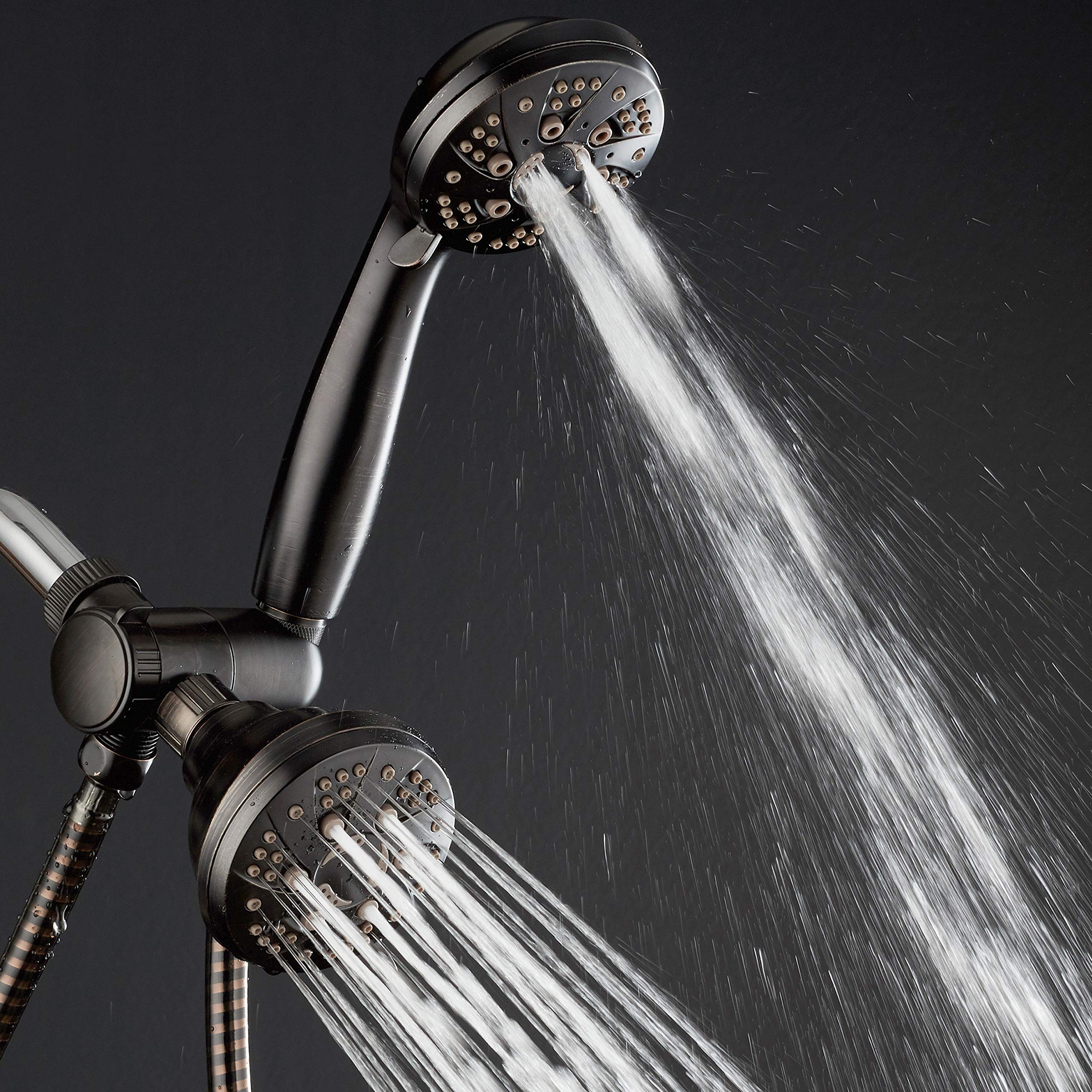 AquaDance - Cabezal de ducha de bronce de goma con 6 posiciones de alta presión, ángulo ajustable, antiobstrucción, instalación sin herramientas, certificado estándar de EE. UU. Marca