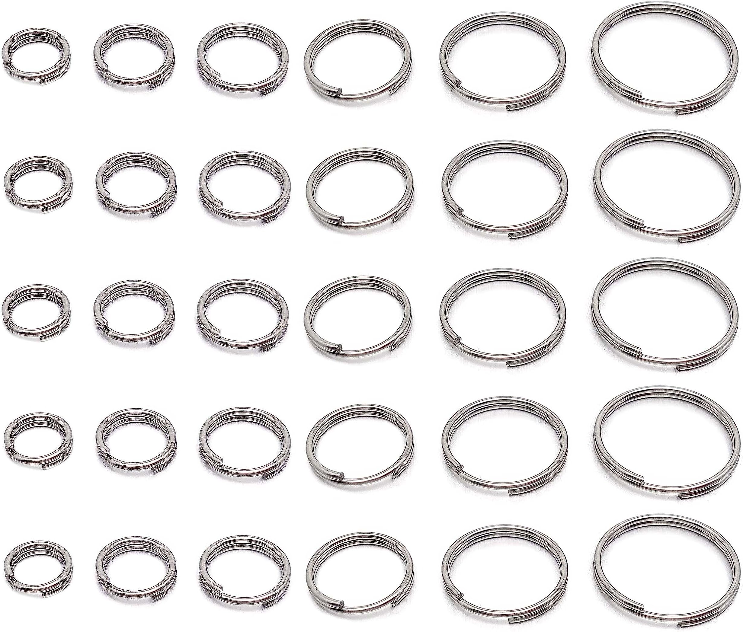 THREENEST 1050 PCS 6mm 7mm 8mm 10mm 12mm 14mm Small Stainless Steel Split Rings, Double Loop Jump Rings Metal Round Craft Findings for Key Chains Jewelry Making (Mix 6 Size)