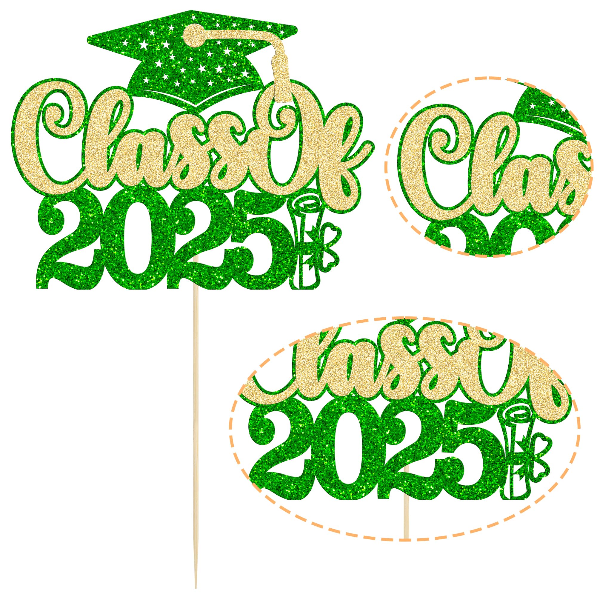 Gyufise 1Pc Class of 2026 Cake Topper Black Glitter 2026 Graduation Cake Pick Congrats Grad Cap 2026 Cake Decoration for 2026 College Graduation Theme Party Decorations Supplies Green Gold - Image 3