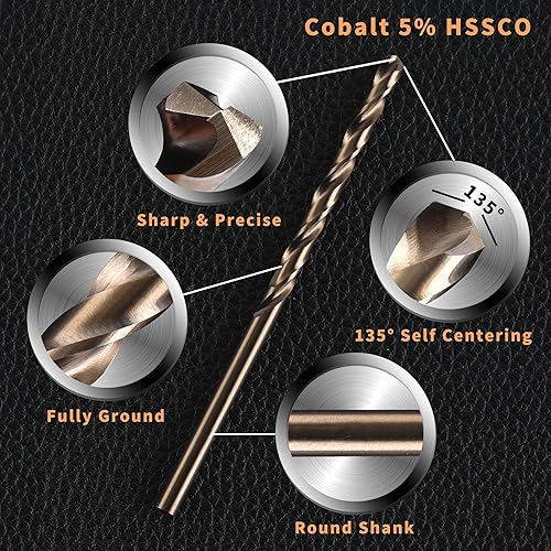 Miniatura 8 de RCINDUS 20 brocas de cobalto de 316 pulgadas, brocas de metal HSS M35 para acero, acero inoxidable, hierro fundido, plástico duro y madera