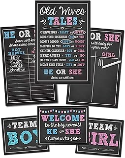 Katie Doodle - Gender Reveal Decorations Kit, Gender Reveal Decor, Gender Reveal Games, Boy or Girl Gender Reveal Ideas Party Supplies - Includes 3 Game Posters, 3 Signs and 1 Chalk Marker (Erasable)
