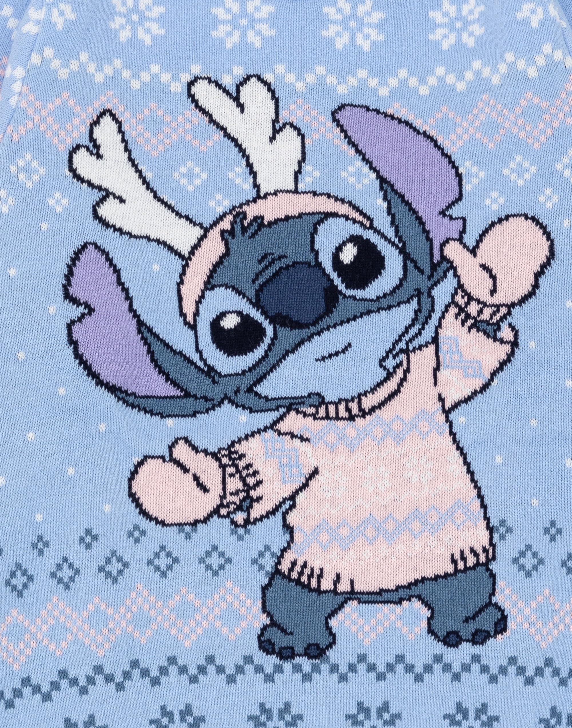 Disney Disney's Lilo & Stitch dziecięcy niebieski sweter z dzianiny | świąteczny sweter - ciepły, zabawny i przytulny | przeżyj zimową magię Stitch w dobrym stylu