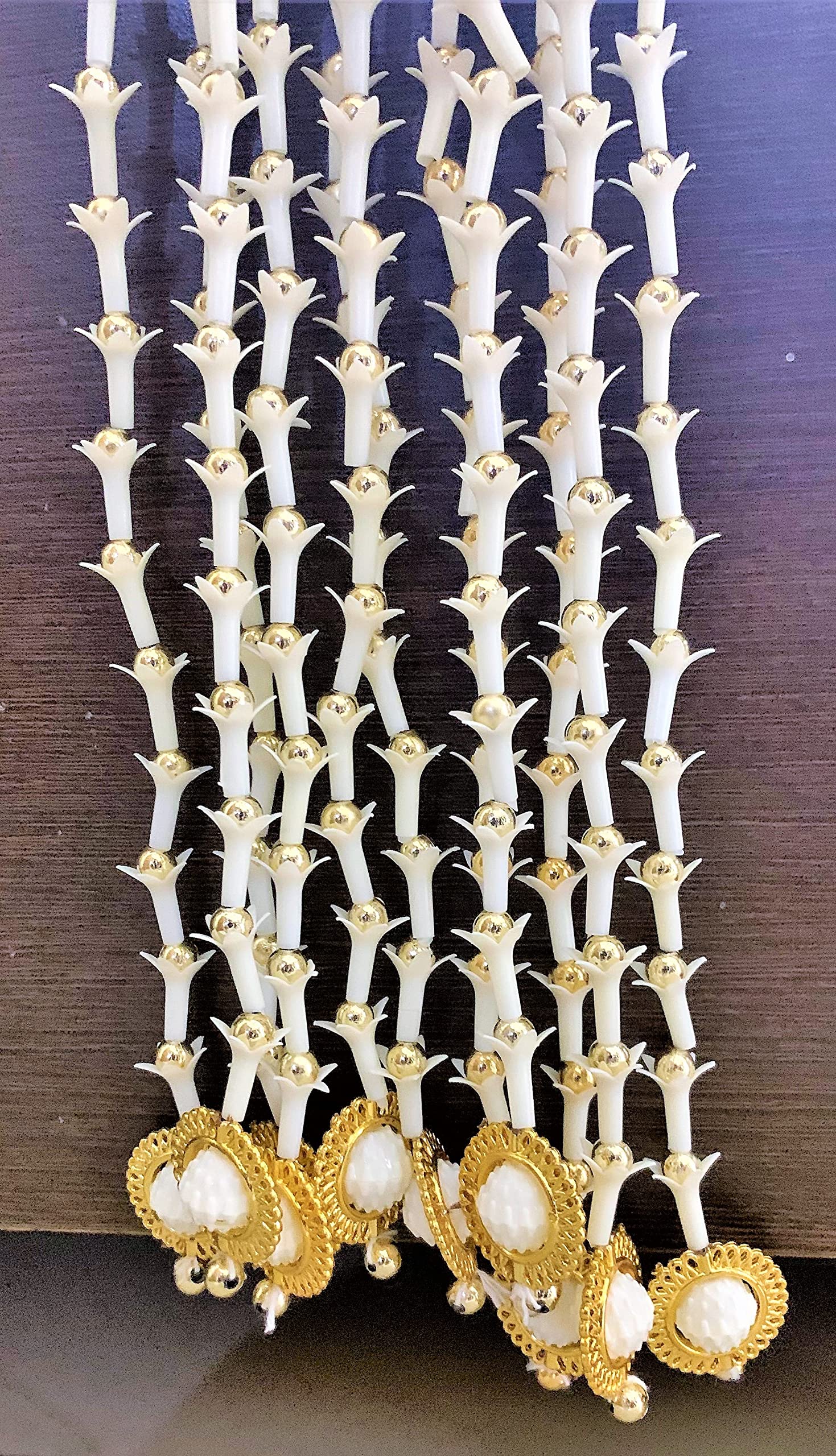Sphinx artificial rajnigandha buds and golden beads garlands/strings for decoration approx 2.5 ft - pack of 12 (Off white/creamish and golden)