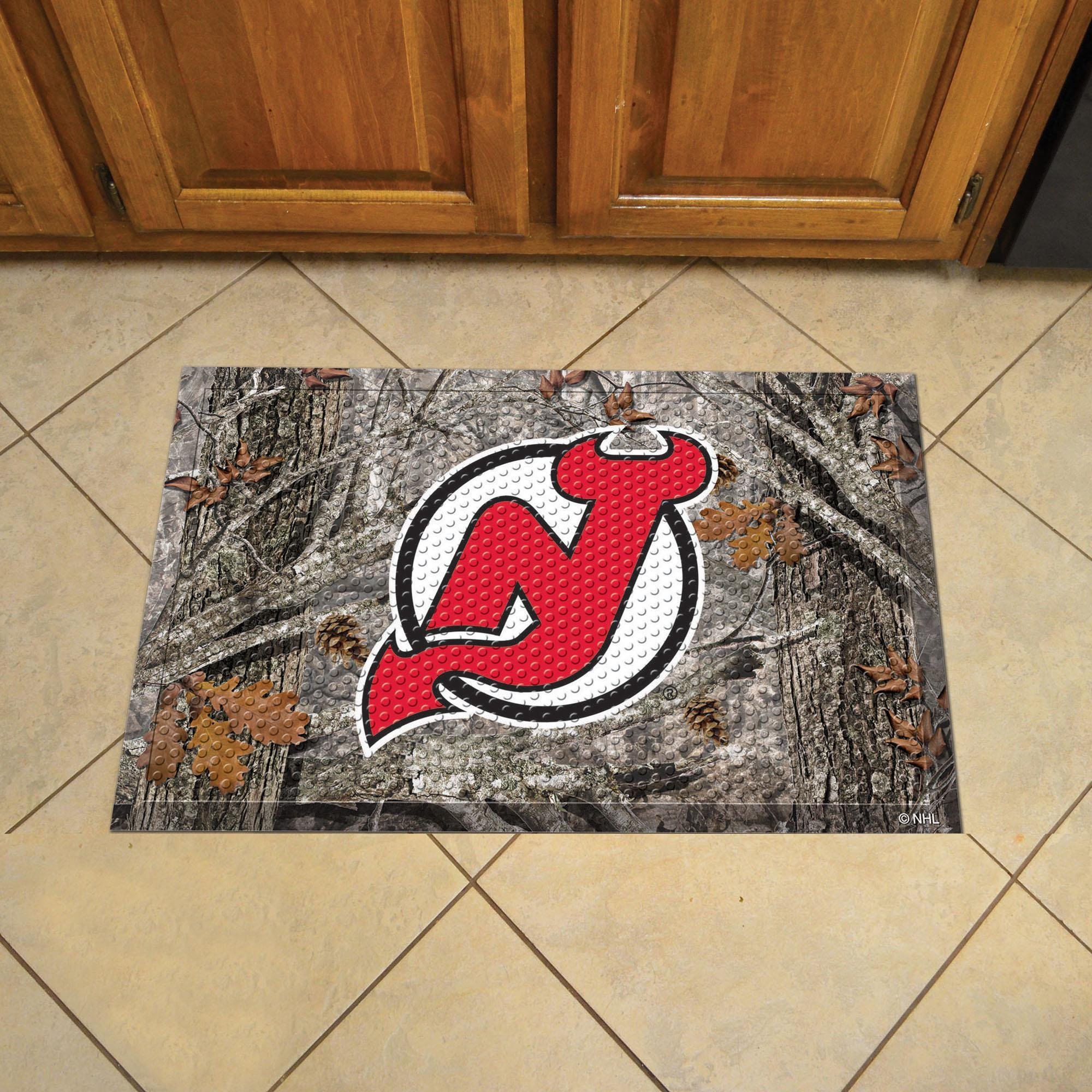 FANMATS 19157 New Jersey Devils Rubber Scraper Door Mat, Camo Color