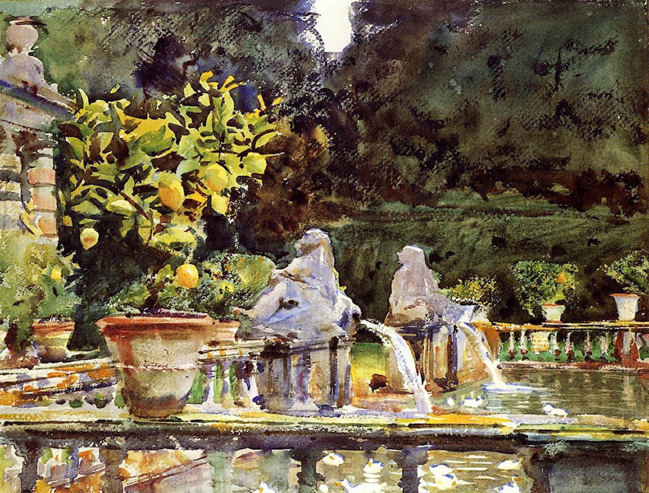 SERENDIPITP Abstract Painting Mural Print Picture Wall Decor Painting Villa De Marlia: a Fountain by John Singer Sargent Vintage Wall Artwork for Home Decor 60x90cm