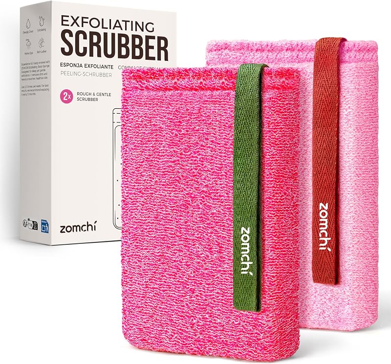 Esponja de banho ZOMCHI com duas texturas, rosa, pacote com 2