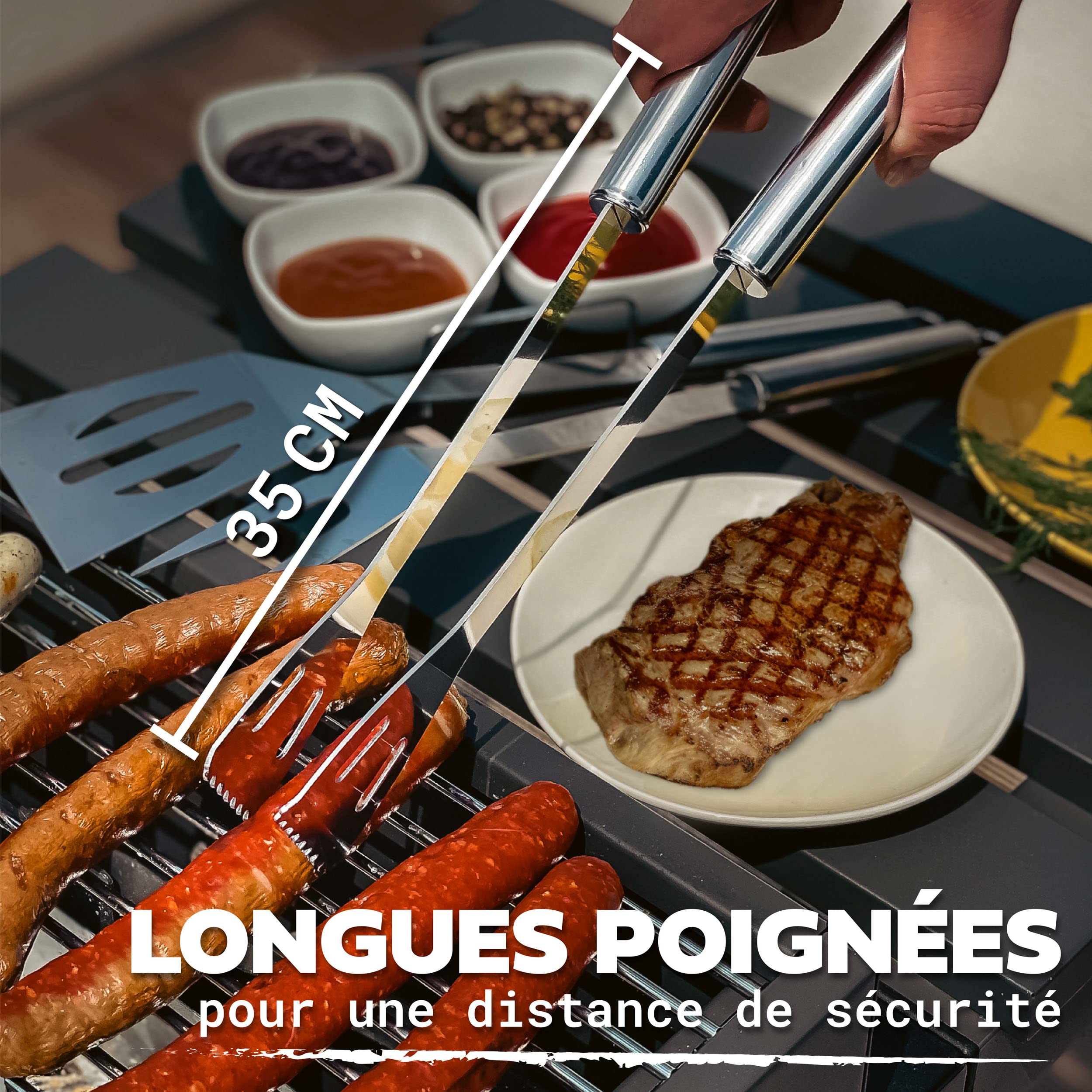 Praknu Kit d'Ustensiles pour Barbecue en Acier INOX - avec Coffret de Transport - Résistant aux Hautes Températures