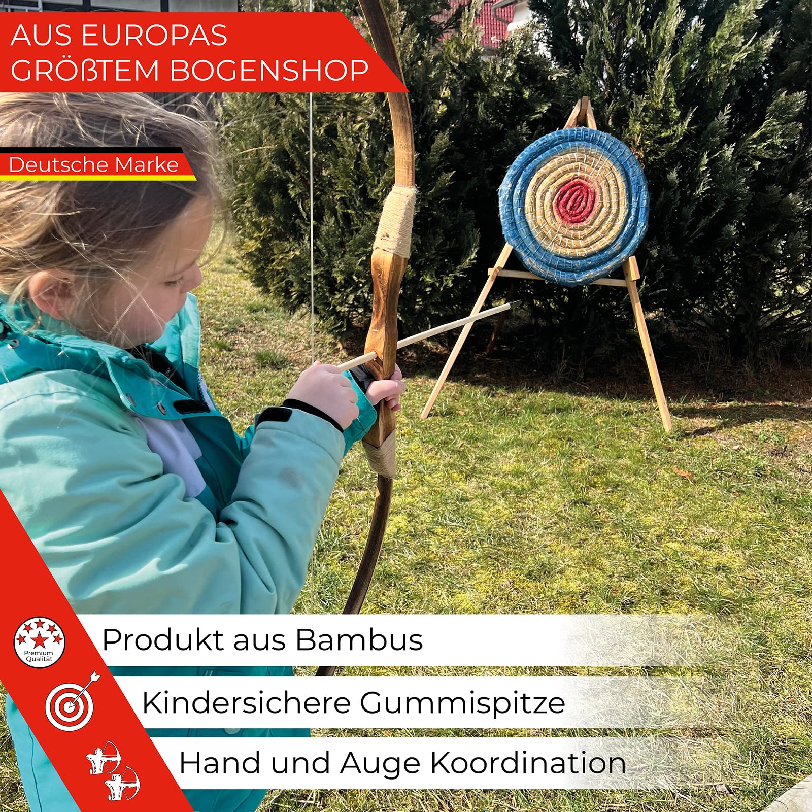 FLITZEBOGEN Bamboo Set, 40 Zoll, Kinderbogen | Anfängerbogen mit Köcher und Pfeilen, ab 7 Jahre