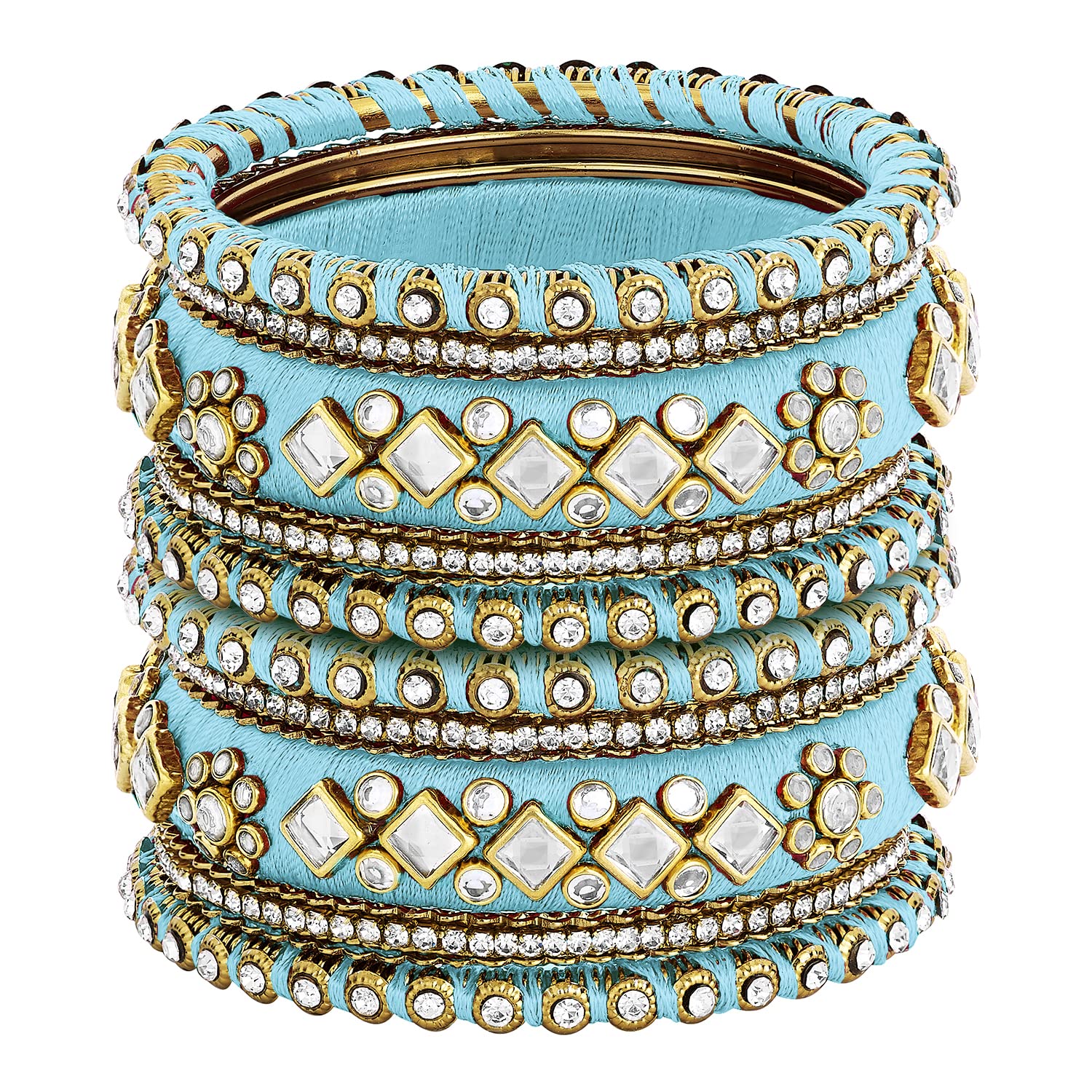 AheliEthnic Handmade Silk Thread Faux Stone Studded Bangle Set Bracelet Chudha Indian Jewellery