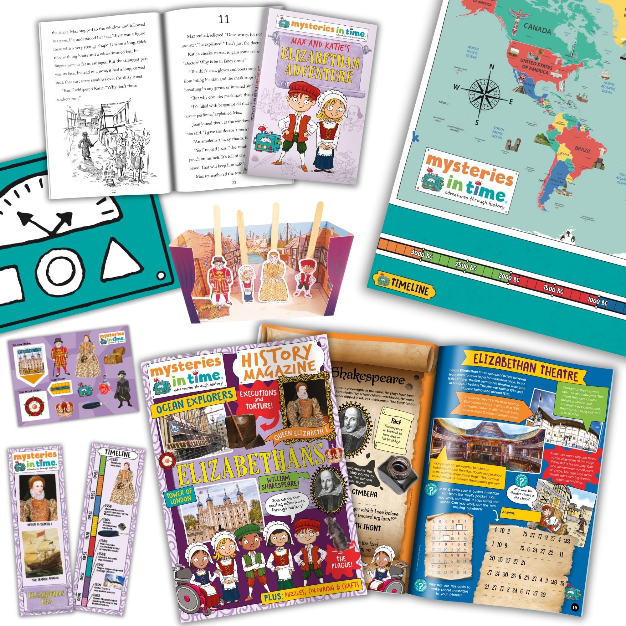 Mysteries in Time | Tudor/Elizabethan Era History Activity Pack | History Book for Kids | History Magazine & Activities | Actvity Packs for Kids Travel | Homeschool History | KS2 History Resource