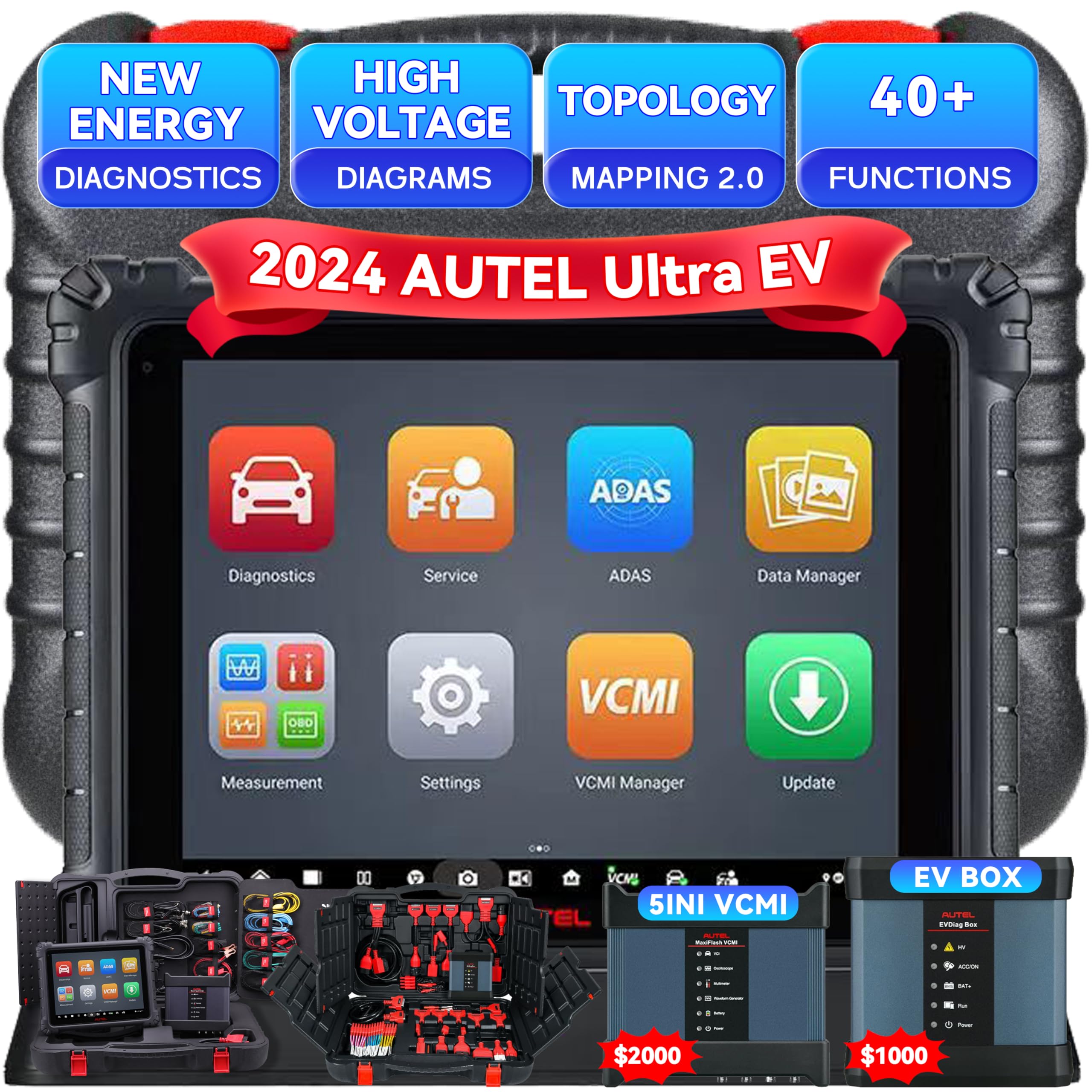 Autel MaxiSys Ultra EV OBD2 Scanner, 2025 Top EV Lntelligent Diagnostic Scan Tool, Upgrade of Autel Ultra / MS919 / MS909, with EVDiag Kit, High-Voltage System & Battery Pack Analysis, ECU Programming