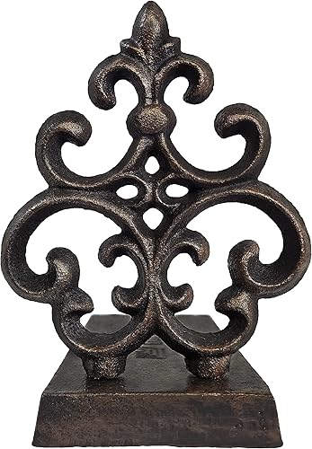 Miniatura 3 de Lulu Decor, Tope de puerta Fleur De Lis de hierro fundido, tapón de puerta en acabado negro antiguo (2 piezas)