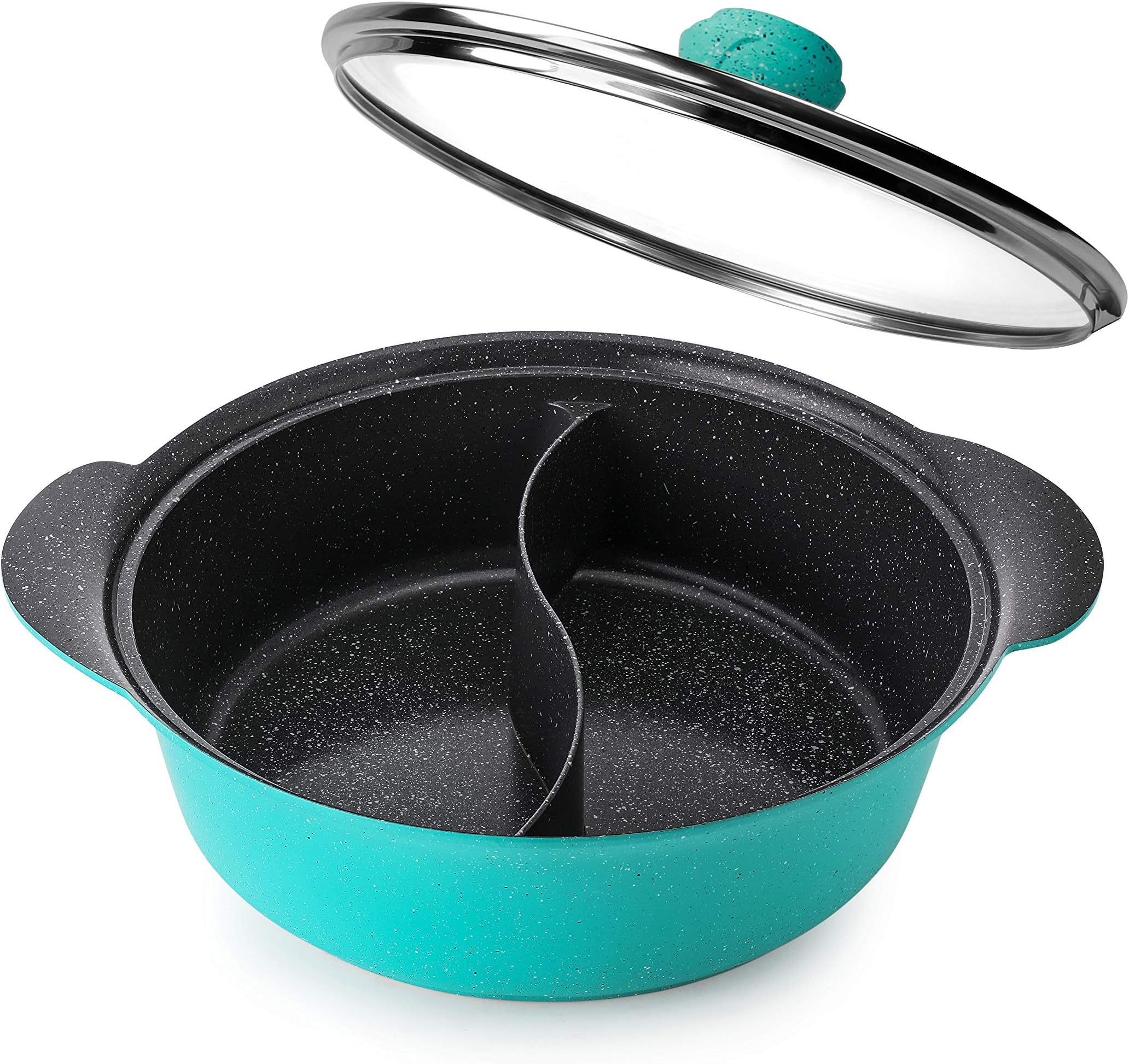 Haufson Yin Yang Hot Pot | Works with All Major Hobs | Naturally Non-Stick | Seamless Design | Professional Kitchenware for The Home(Blue)