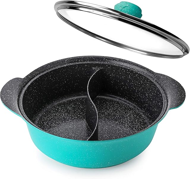 Haufson Yin Yang Hot Pot | Works with All Major Hobs | Naturally Non-Stick | Seamless Design | Professional Kitchenware for The Home(Blue)