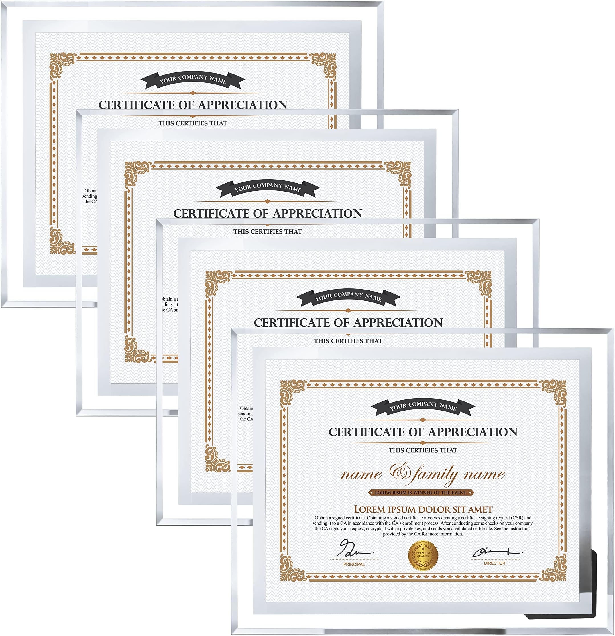 MONT PLEASANT 4 Packs Silver Glass Diploma Frame 8.5 x 11