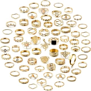 69Pcs Vintage Knuckle Rings Set Snake Chain Chunky Dome Crystal Carved Stackable Finger Joint Rings Retro Bohemian Plated with Gold Minimalist Statement Size Mixed Midi Rings for Women Girls