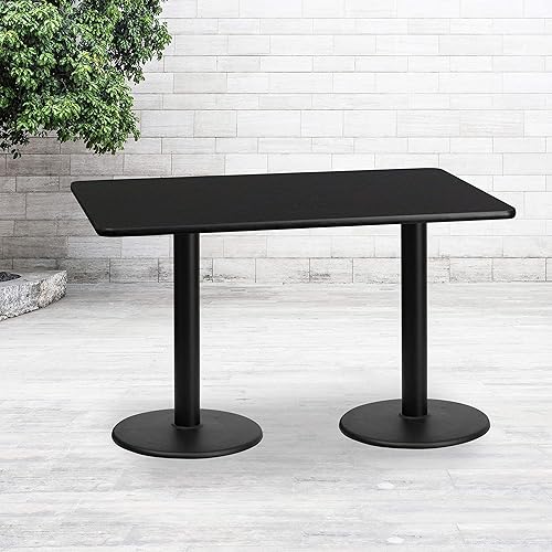 Miniatura 2 de Flash Furniture Mesa rectangular laminada negra de 30 x 60 pulgadas con bases de altura de mesa redonda de 18 pulgadas