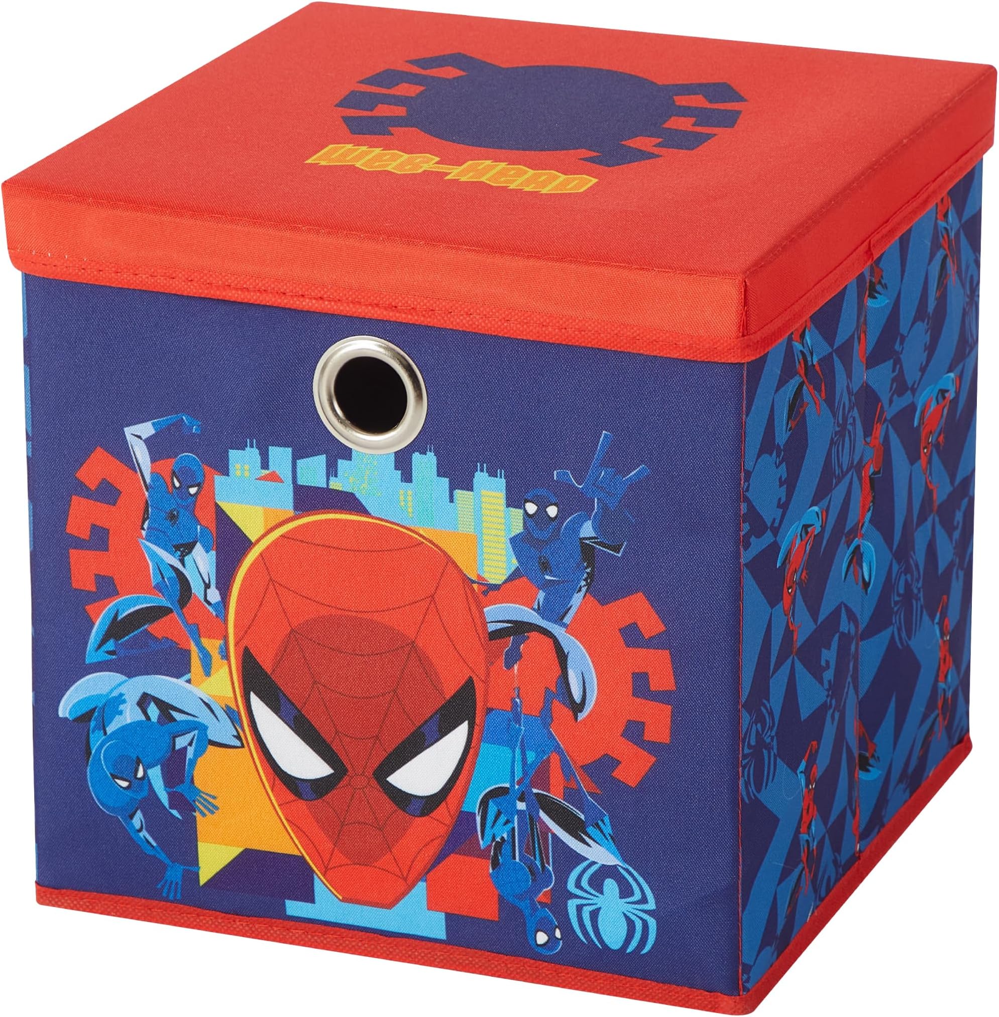 Idea Nuova Marvel Spiderman Collapsible Fabric Storage Cube,10” Organizer Bin with Lid for Bedroom, Playroom, and Closet