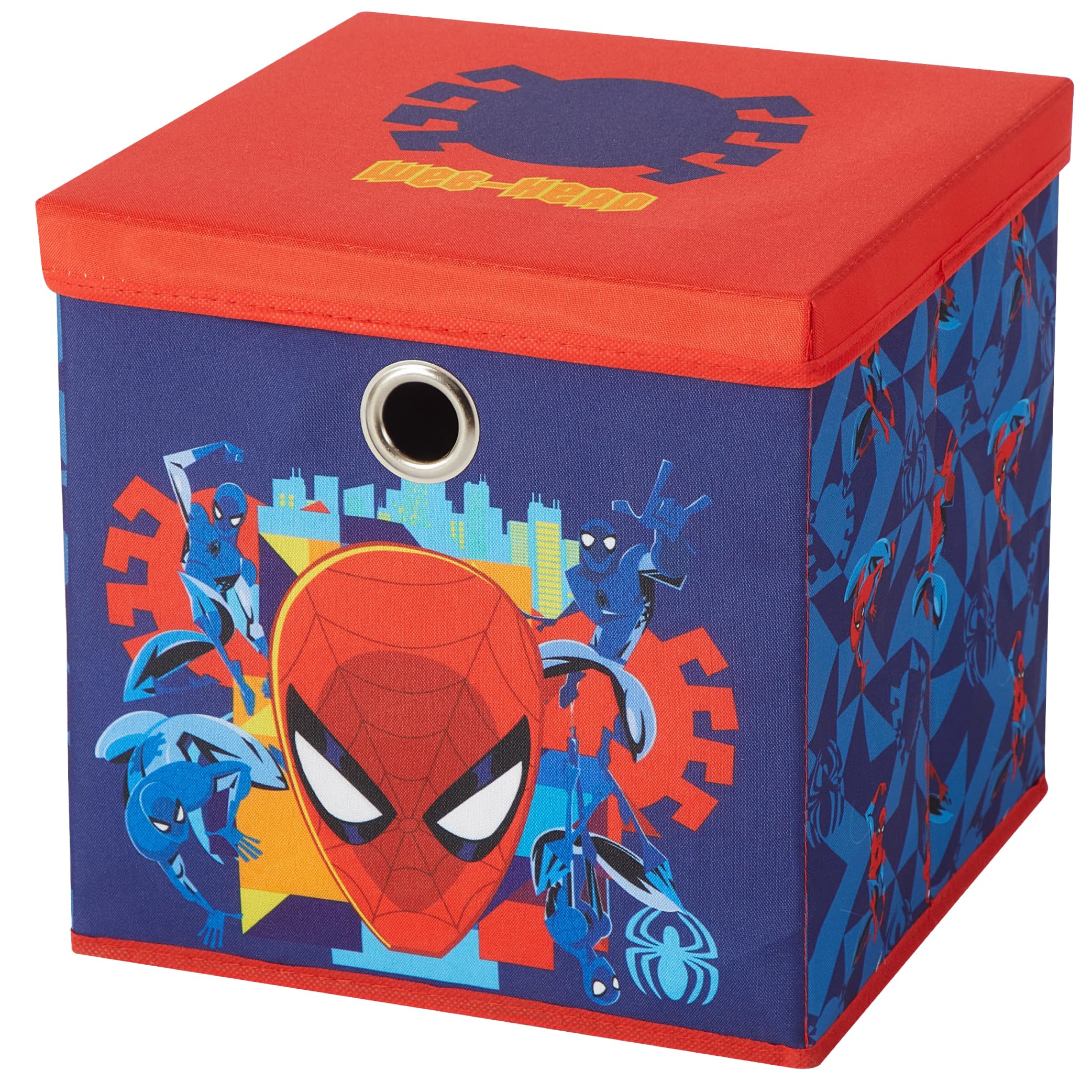Idea Nuova Marvel Spiderman Collapsible Fabric Storage Cube,10” Organizer Bin with Lid for Bedroom, Playroom, and Closet