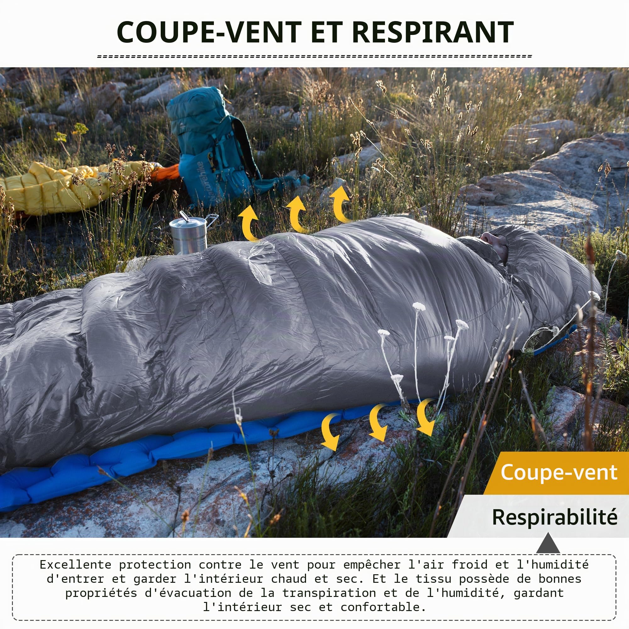 Naturehike CW700 Sac de couchage en duvet ultra léger et portable 4 saisons pour adultes et enfants en plein air camping randonnée voyage avec sac de compression
