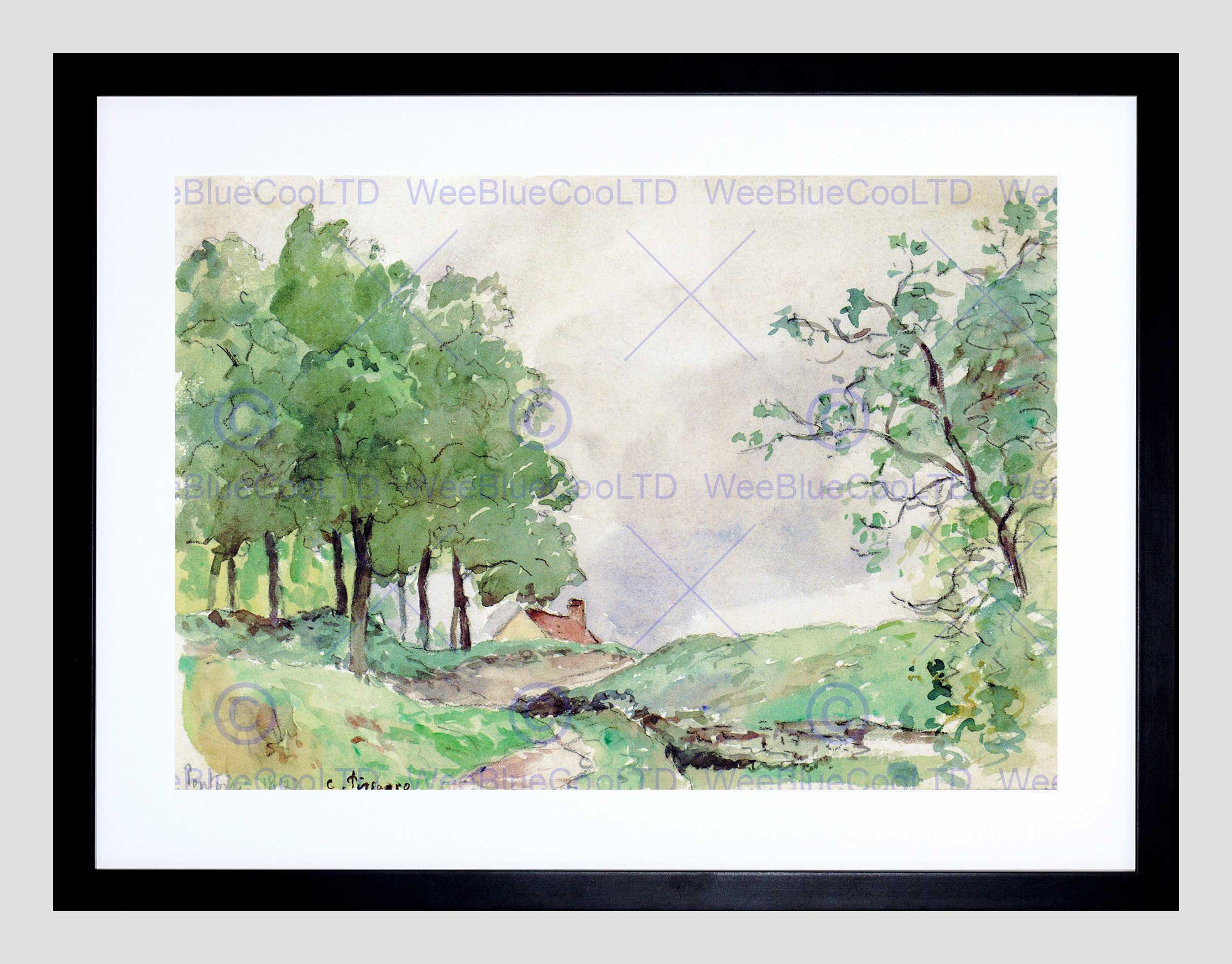 Wee Blue Coo PAINTING LANDSCAPE RURAL WATERCOLOUR PISSARRO PONTOISE FRAMED PRINT B12X12676