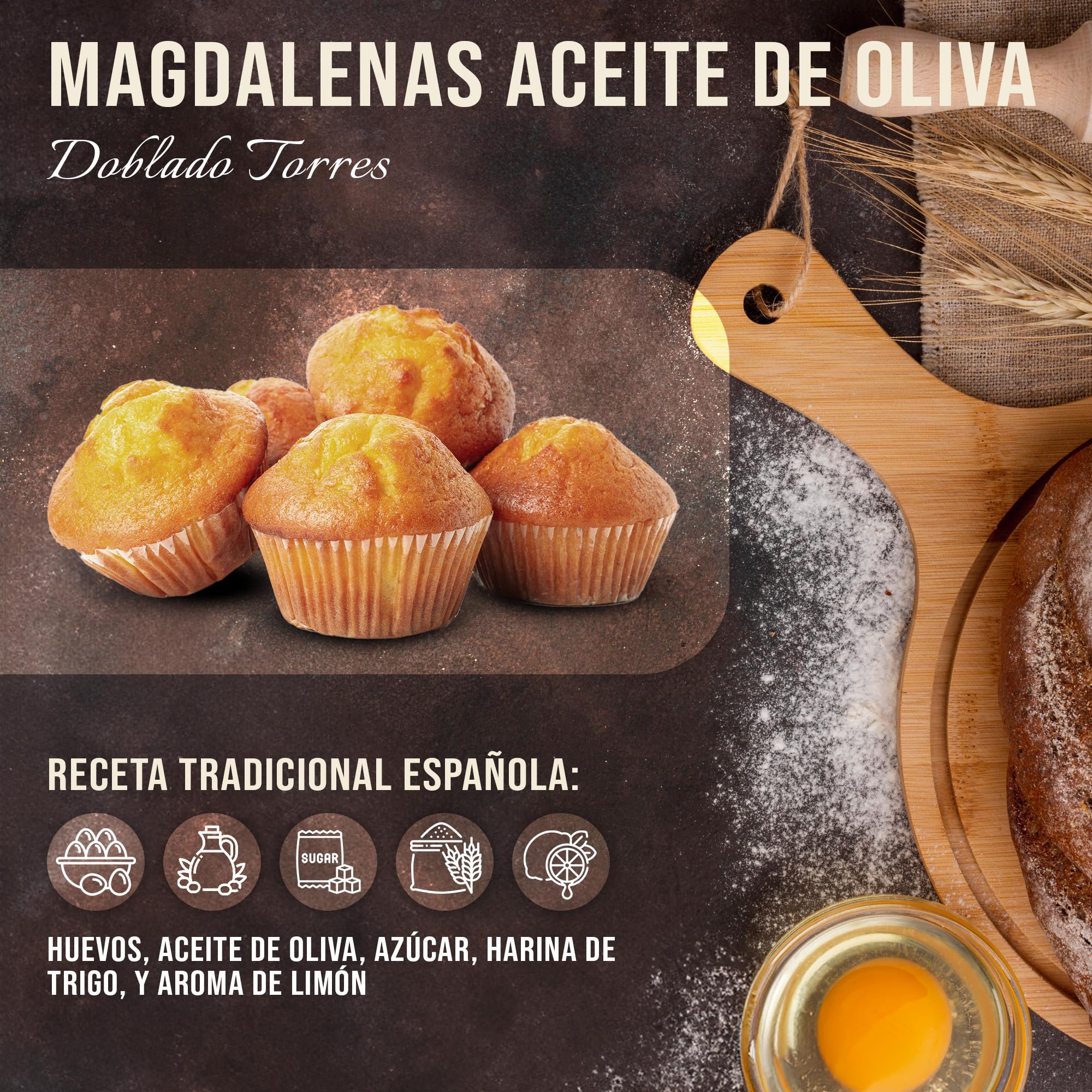 Magdalenas Aceite de Oliva- Magdalenas Caseras Dulces para Cada Dia - Disfruta de Nuestras Jugosas Magdalenas en tu Momento de Bolleria Diaria. Envasadas Individualmente 24 unidades