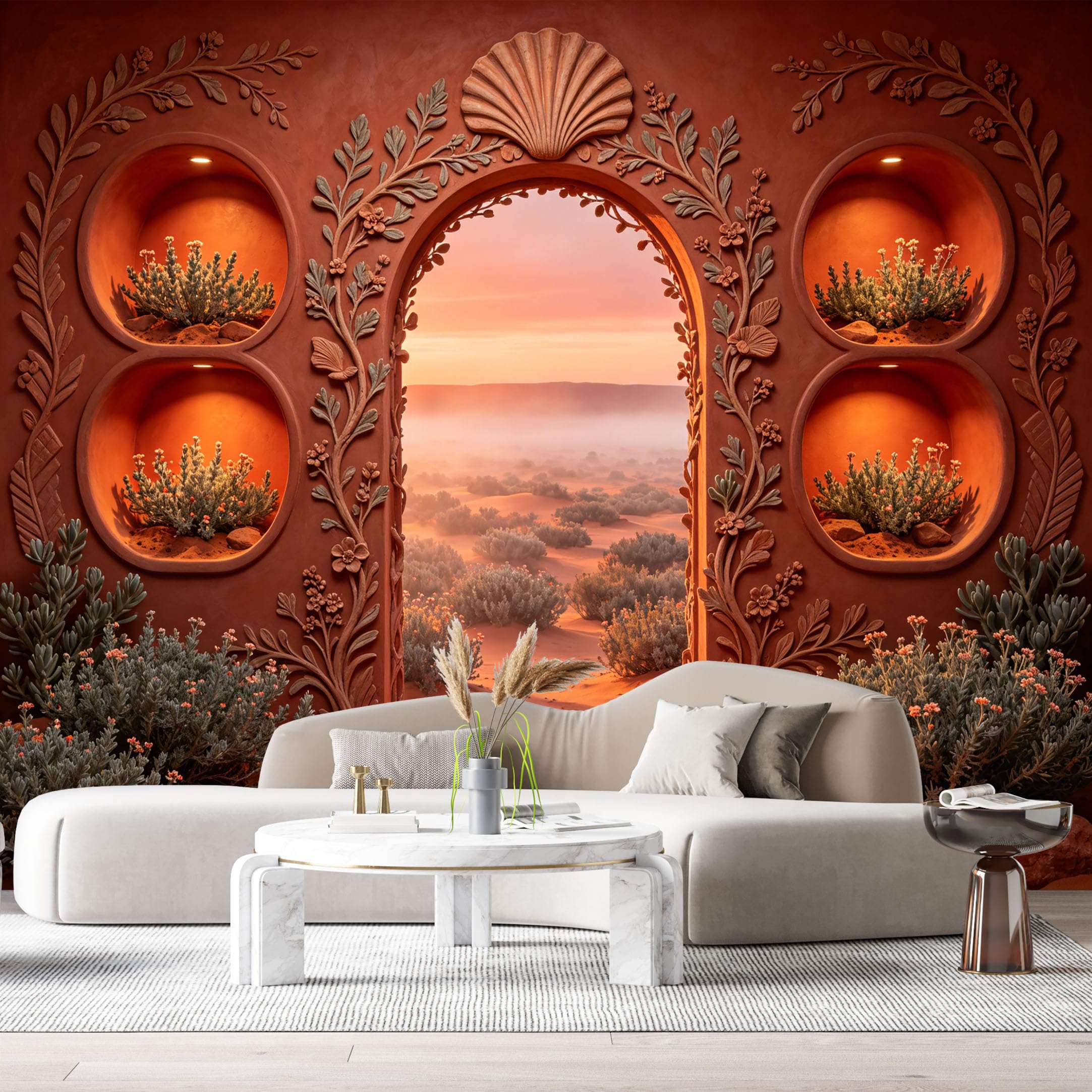 Custom Size Wall Murals Desert Landscape Sunset Archway 3D Trompe L'Oeil SelfAdhesiveWall Fabric Removable Wallpaper Wall Decor for Living Room Bedroom Bathroom