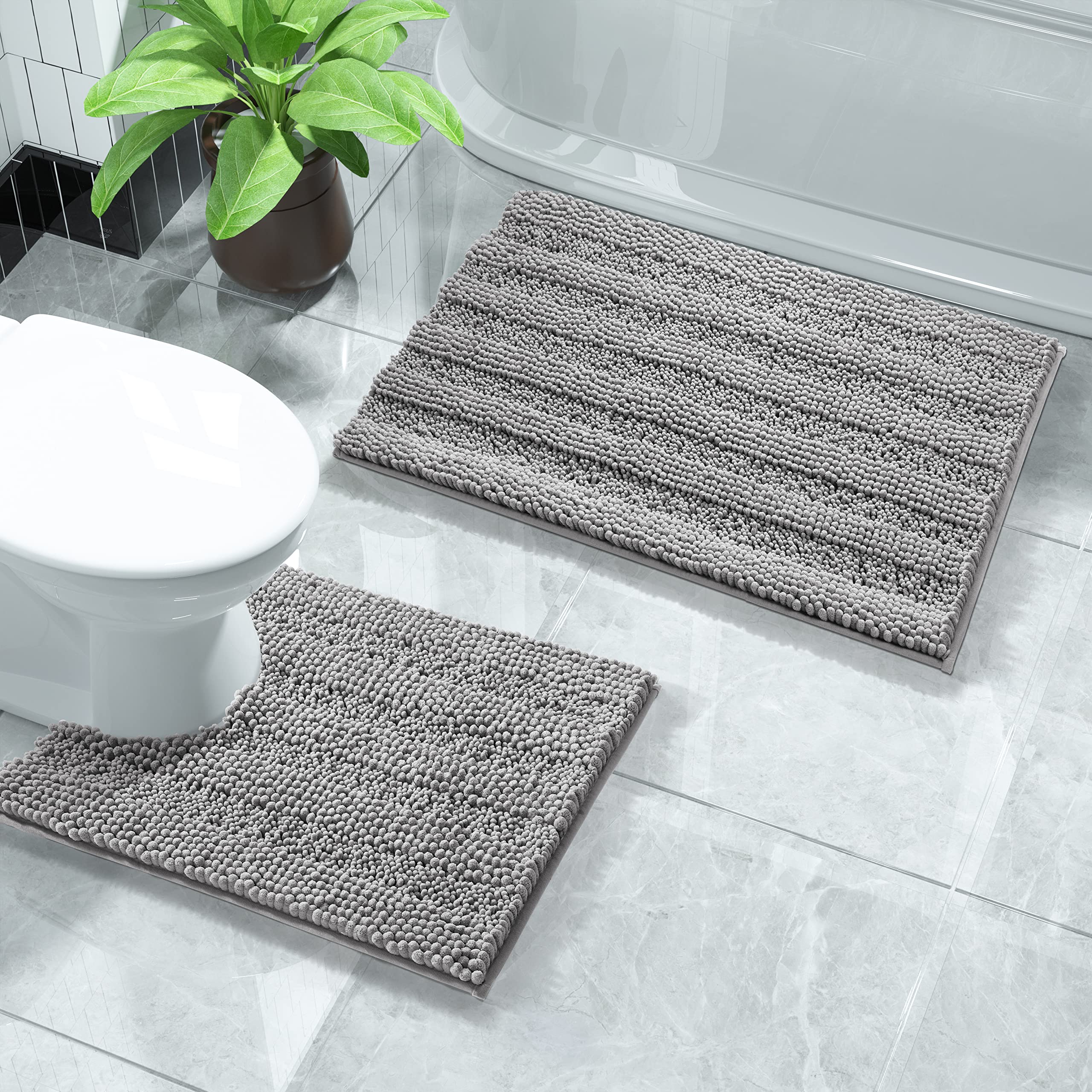 Yimobra Luxury Chenille Shaggy Bathroom Rug Set, 2 Pack Soft Fluffy